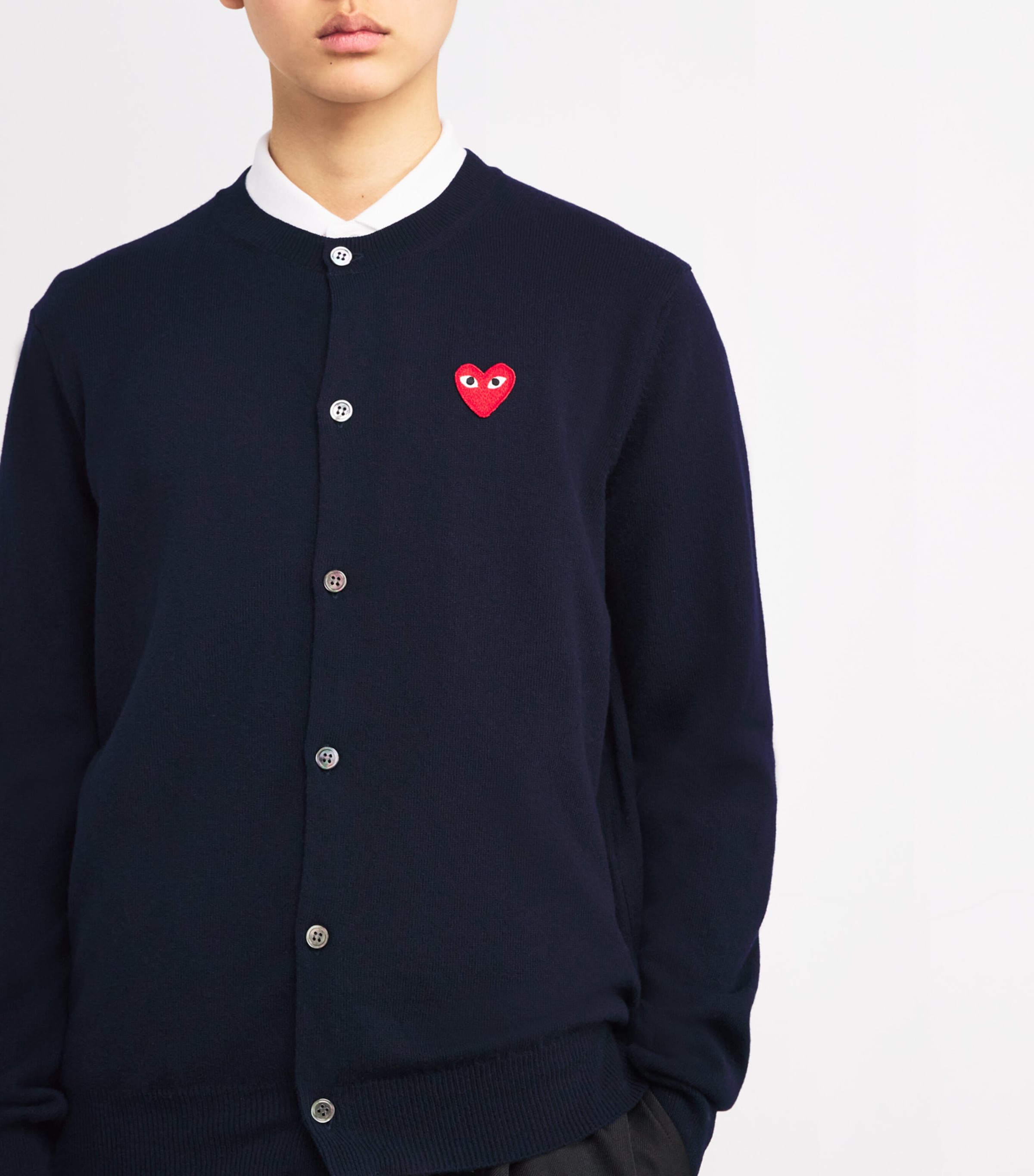 Comme Des Garçons Play Mens Wool Heart Cardigan Navy Image 6