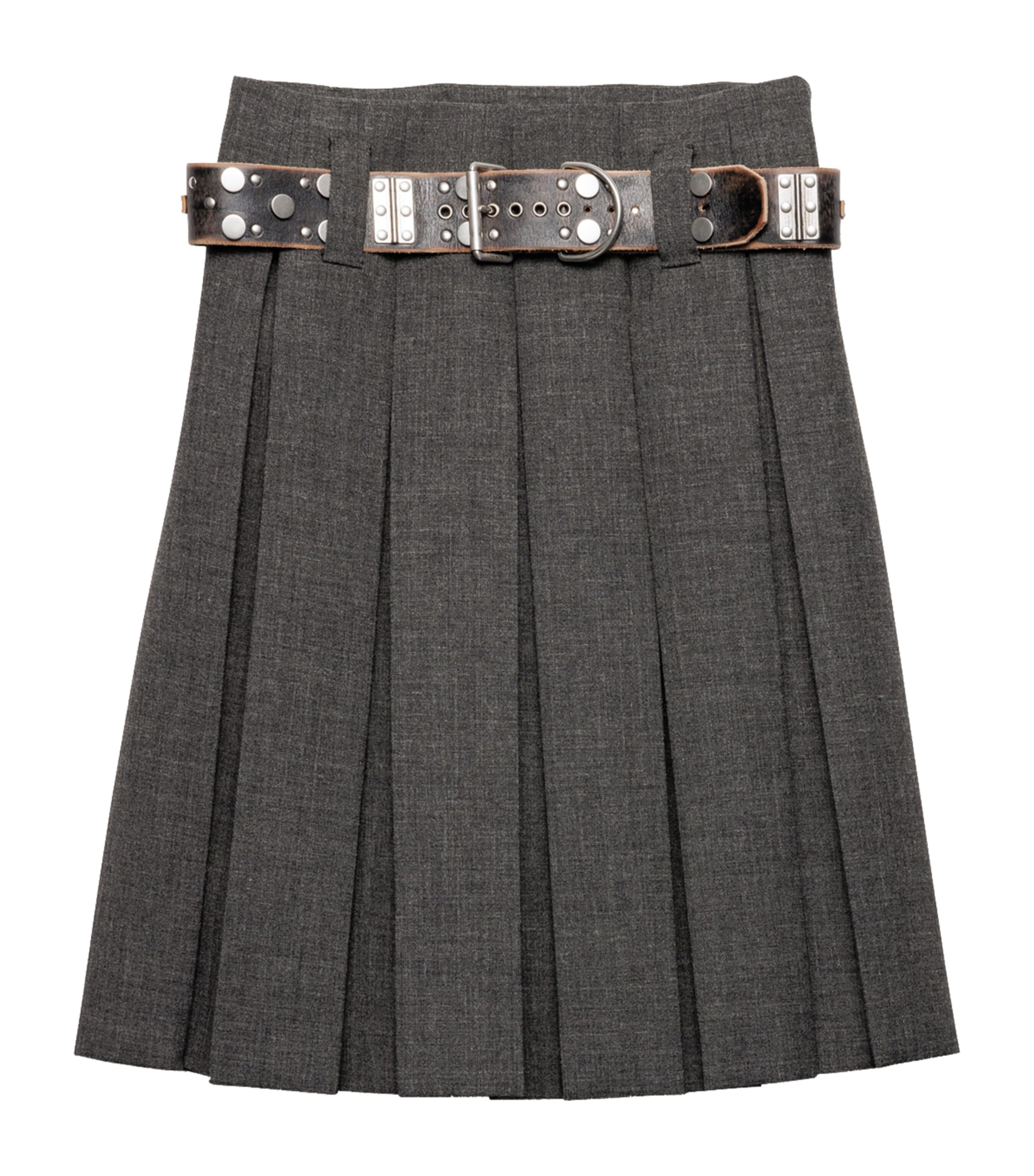 Prada Womens Wool Belted Midi Skirt Image 1
