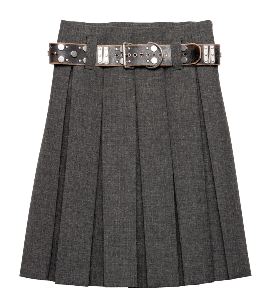 Prada Womens Wool Belted Midi Skirt Image 1