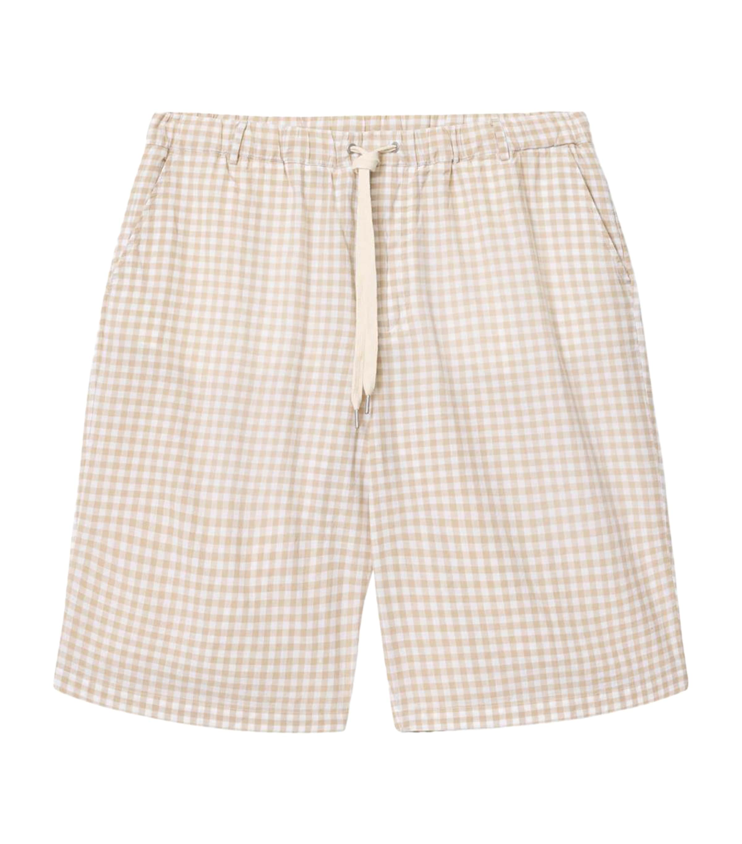 AllSaints Mens Organic Cotton Gingham Rockland Shorts Desert Yellow Image 1