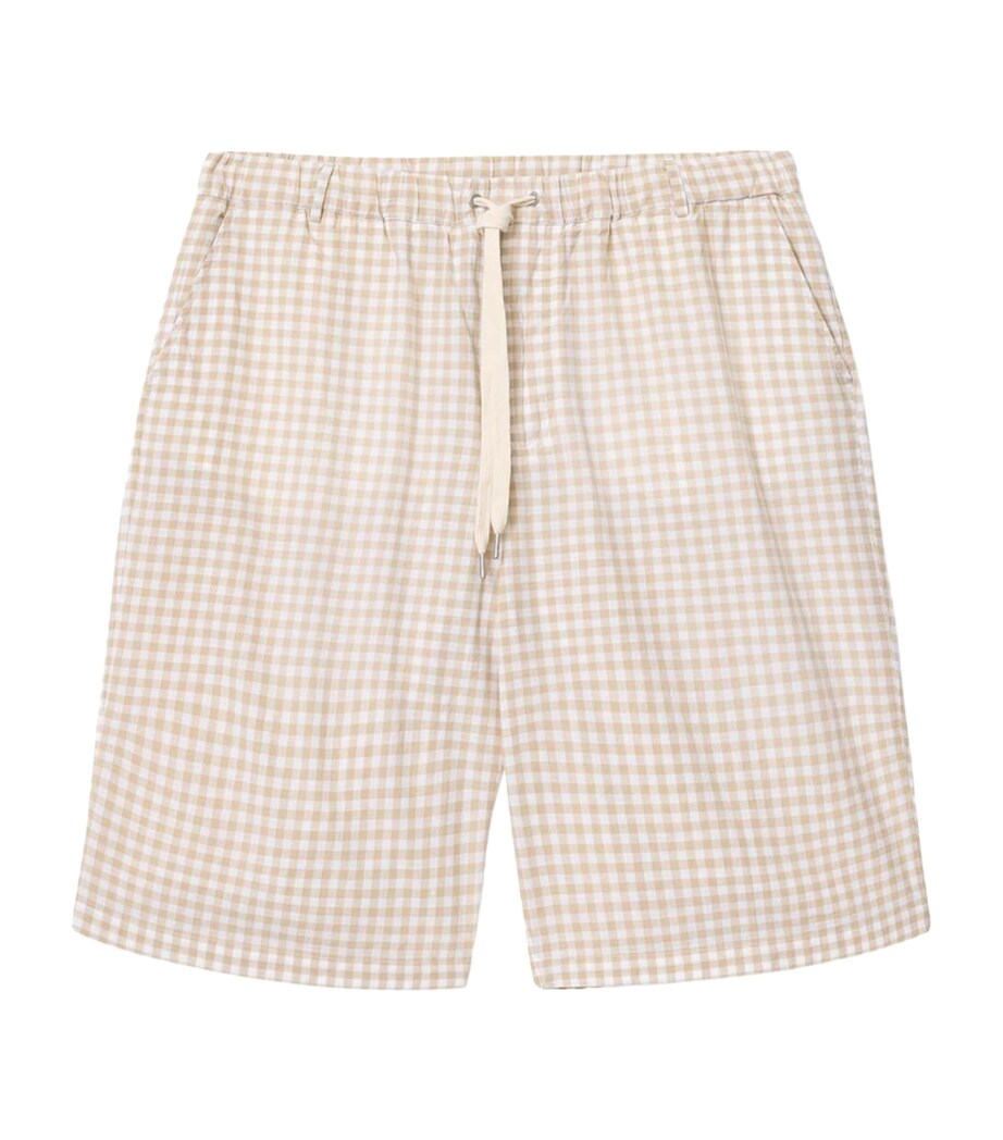 AllSaints Mens Organic Cotton Gingham Rockland Shorts Desert Yellow Image 1