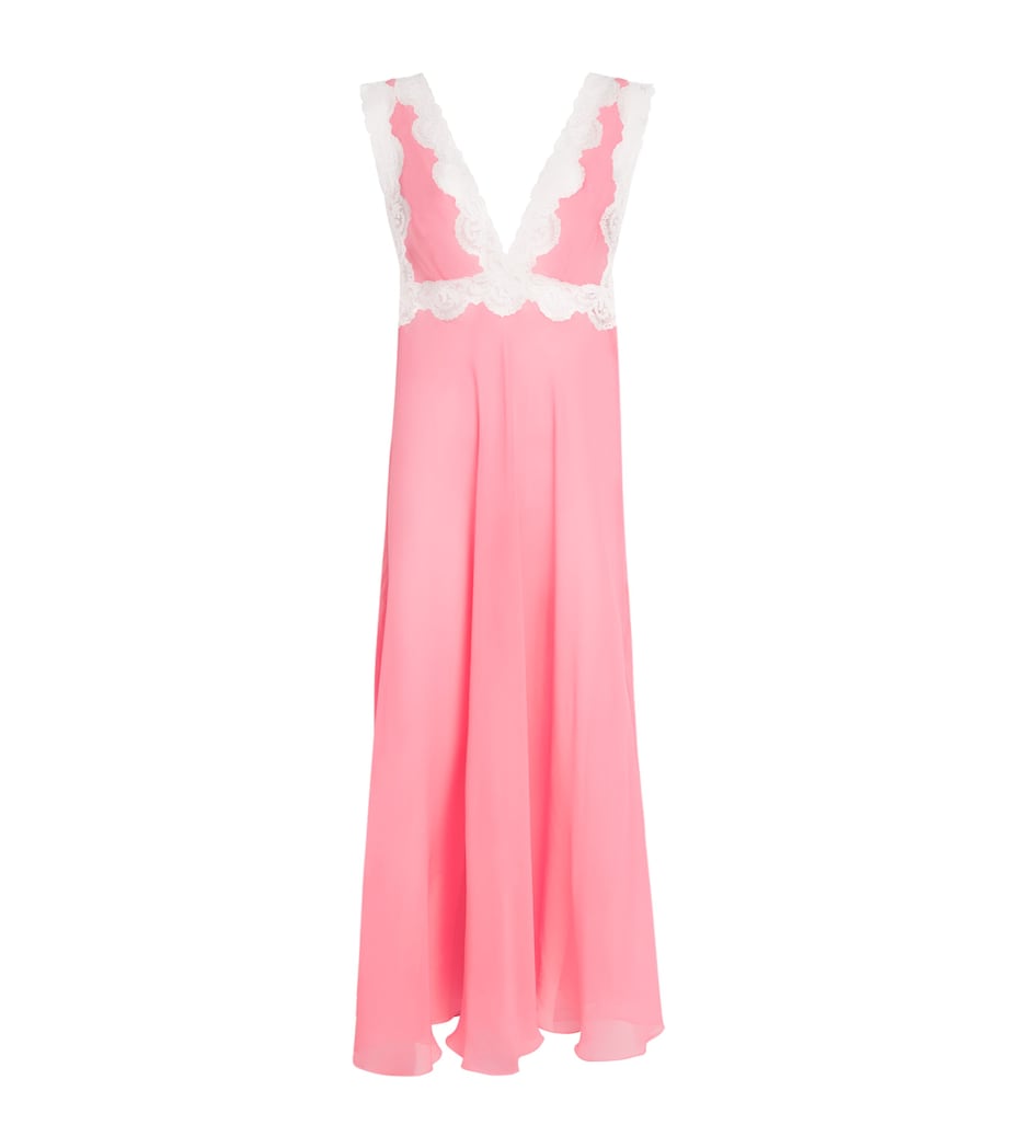 Loretta Caponi Womens Silk Dalila Maxi Nightgown Pink Dawn Image 1