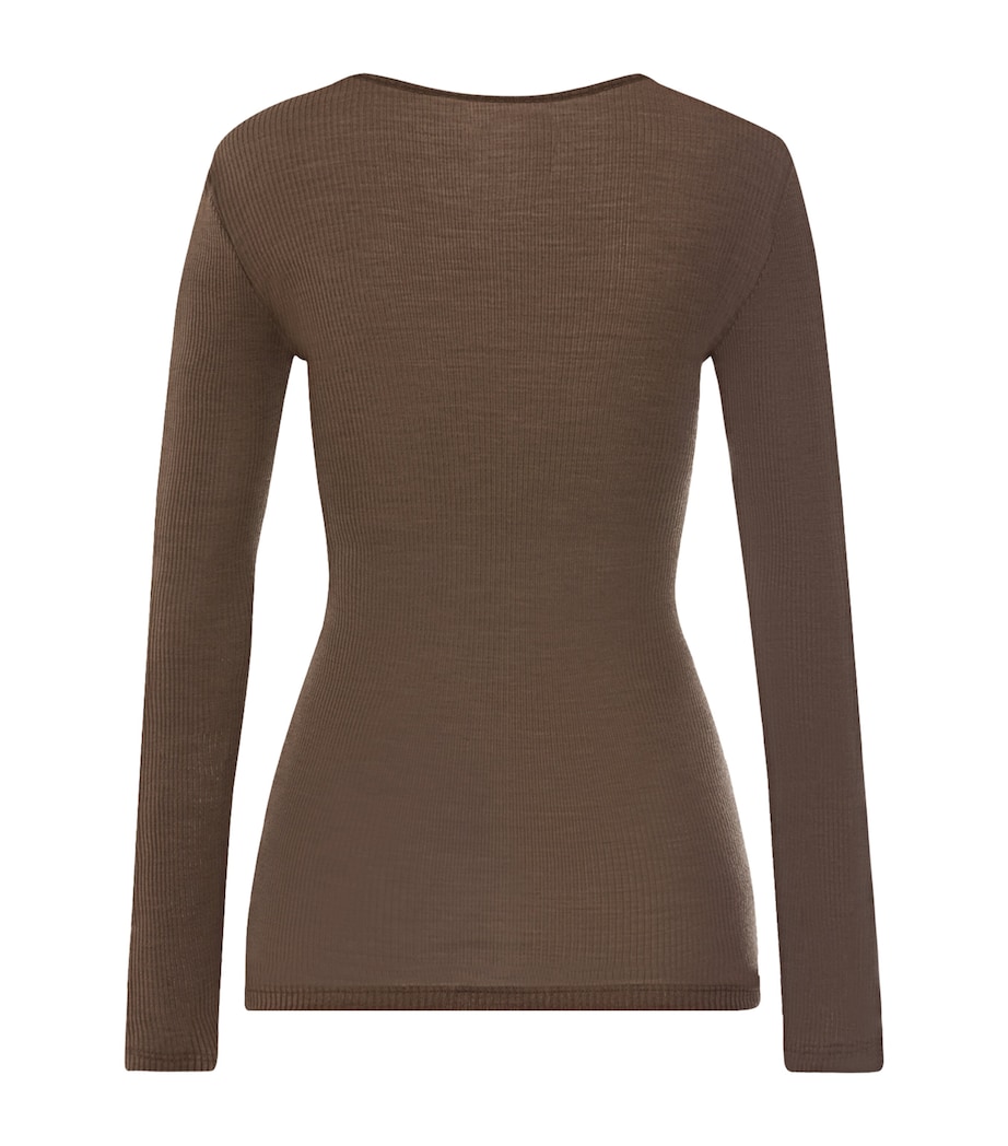 Hanro Womens Wool-Silk Lace-V-Neck Top Natural Teak Image 3