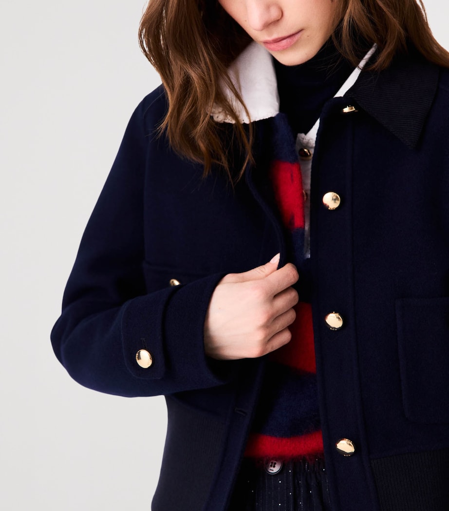 Maje Womens Wool-Blend Cropped Jacket Navy Image 8