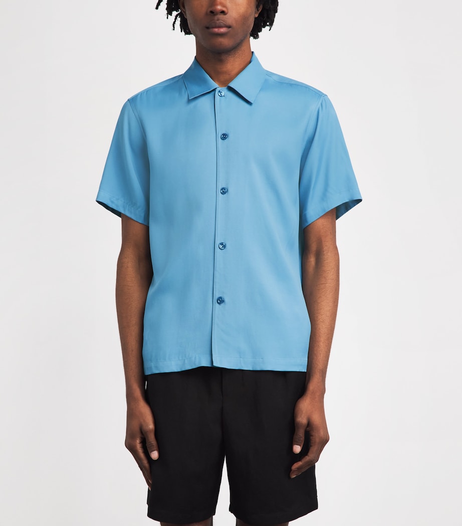 Sandro Paris Mens Loose-Fit Short-Sleeve Shirt Sky Blue Image 4