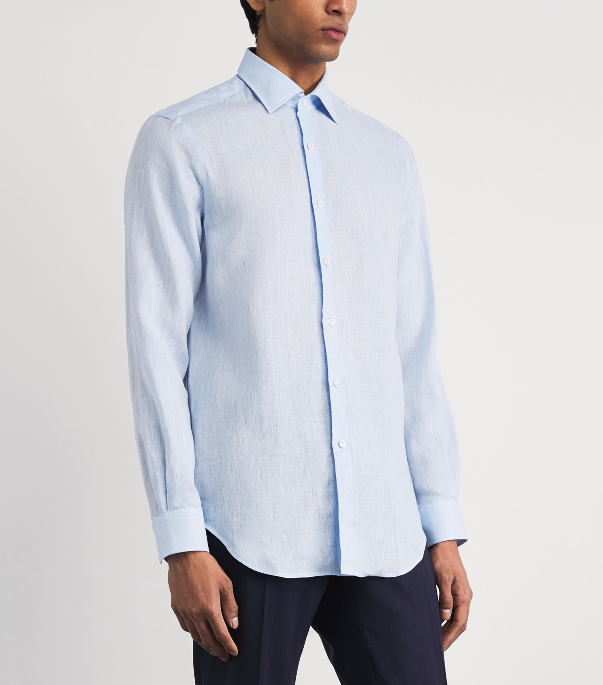 Pal Zileri Mens Linen Shirt Light Blue Image 4