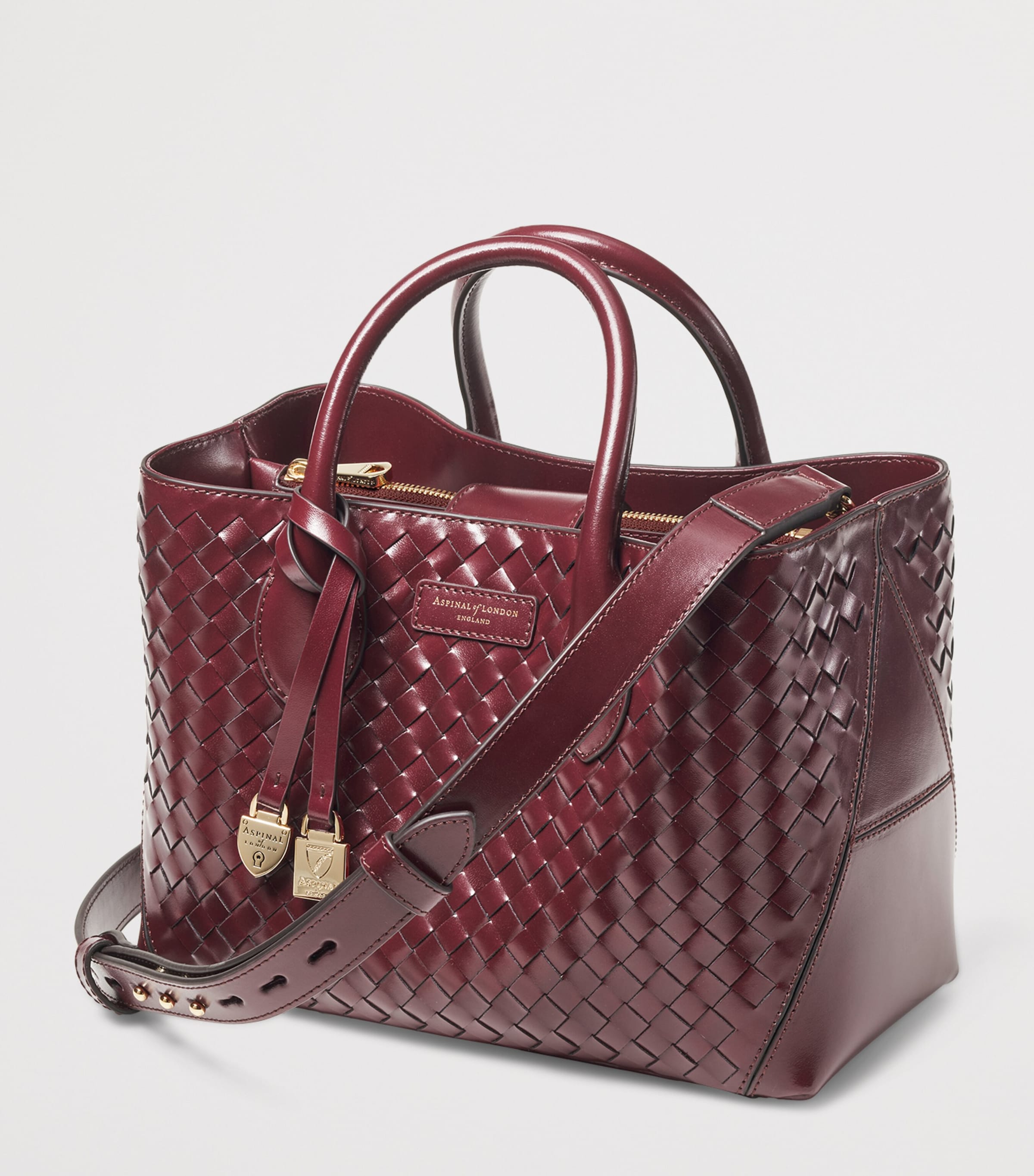 Midi Leather London Tote Bag BURGUNDY Image 2