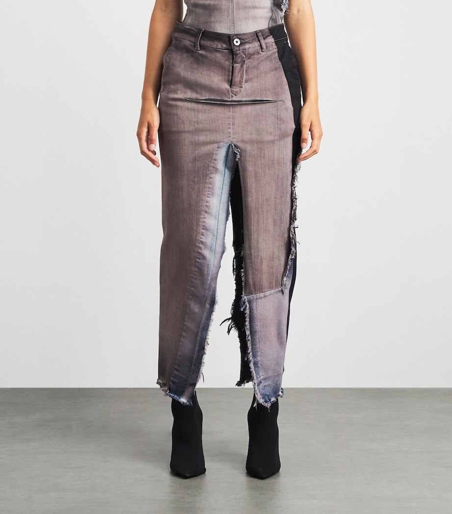 Rick Owens Womens Distressed Denim Midi Skirt Combo Image 4