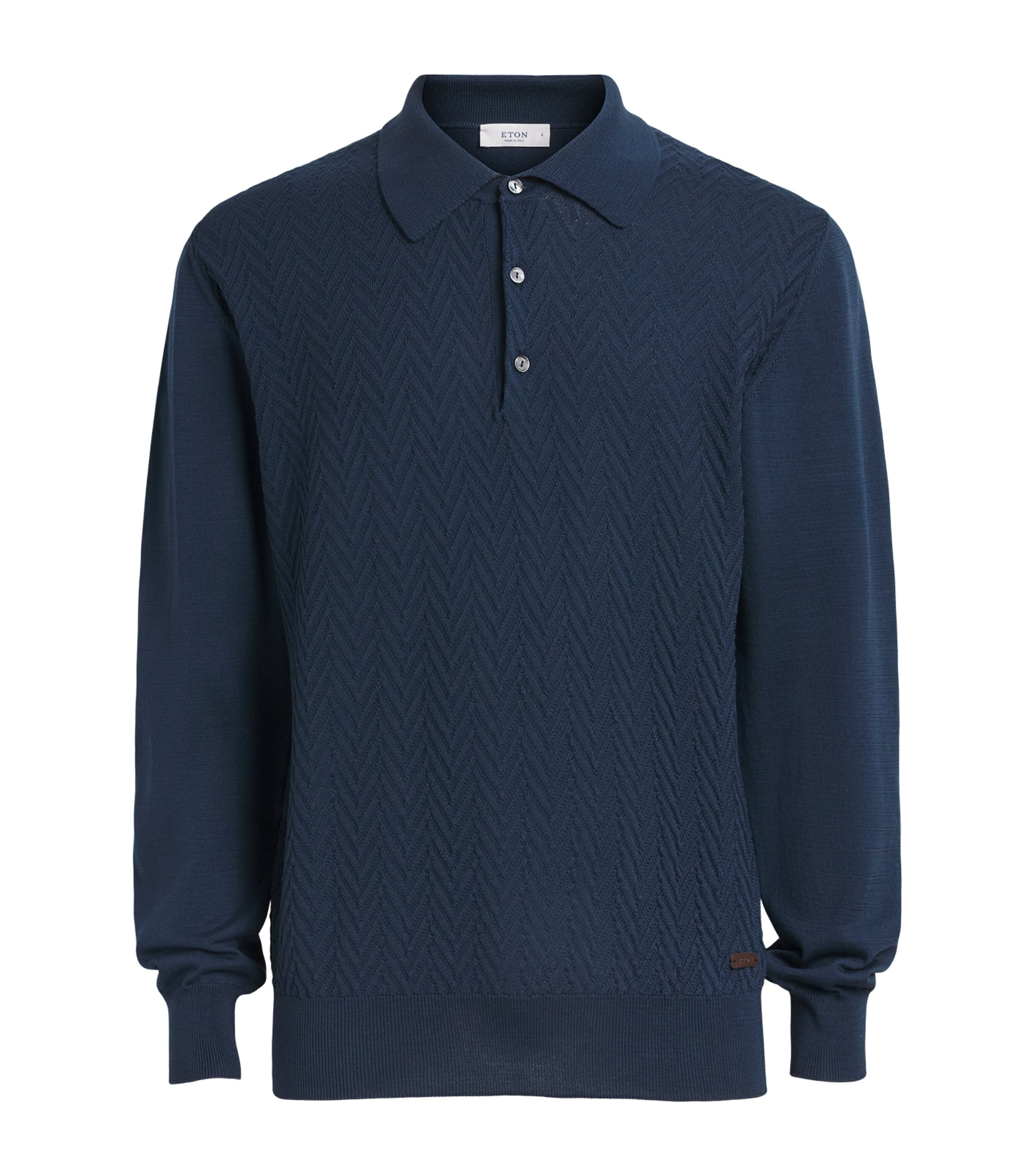 Eton Mens Chevron-Jacquard Polo Sweater Mid Blue Image 1