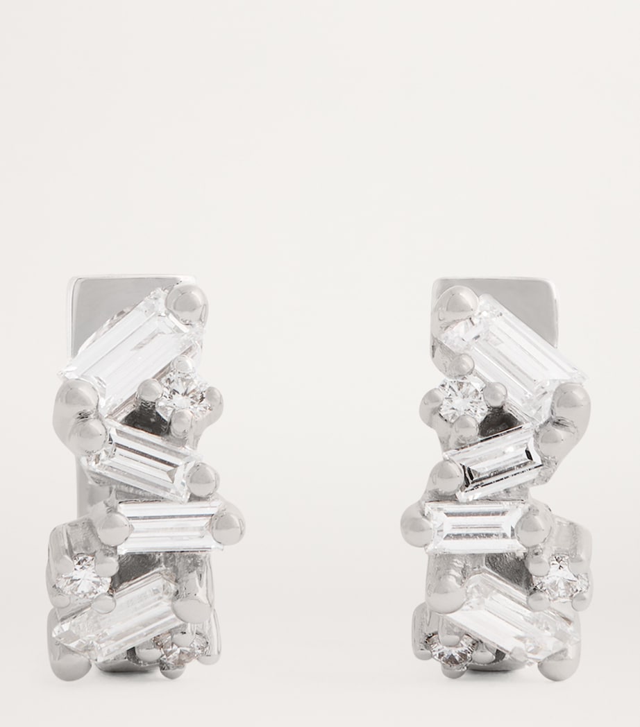 White Gold and Diamond Frenzy Huggie Earrings 18K WG/WD Image 3