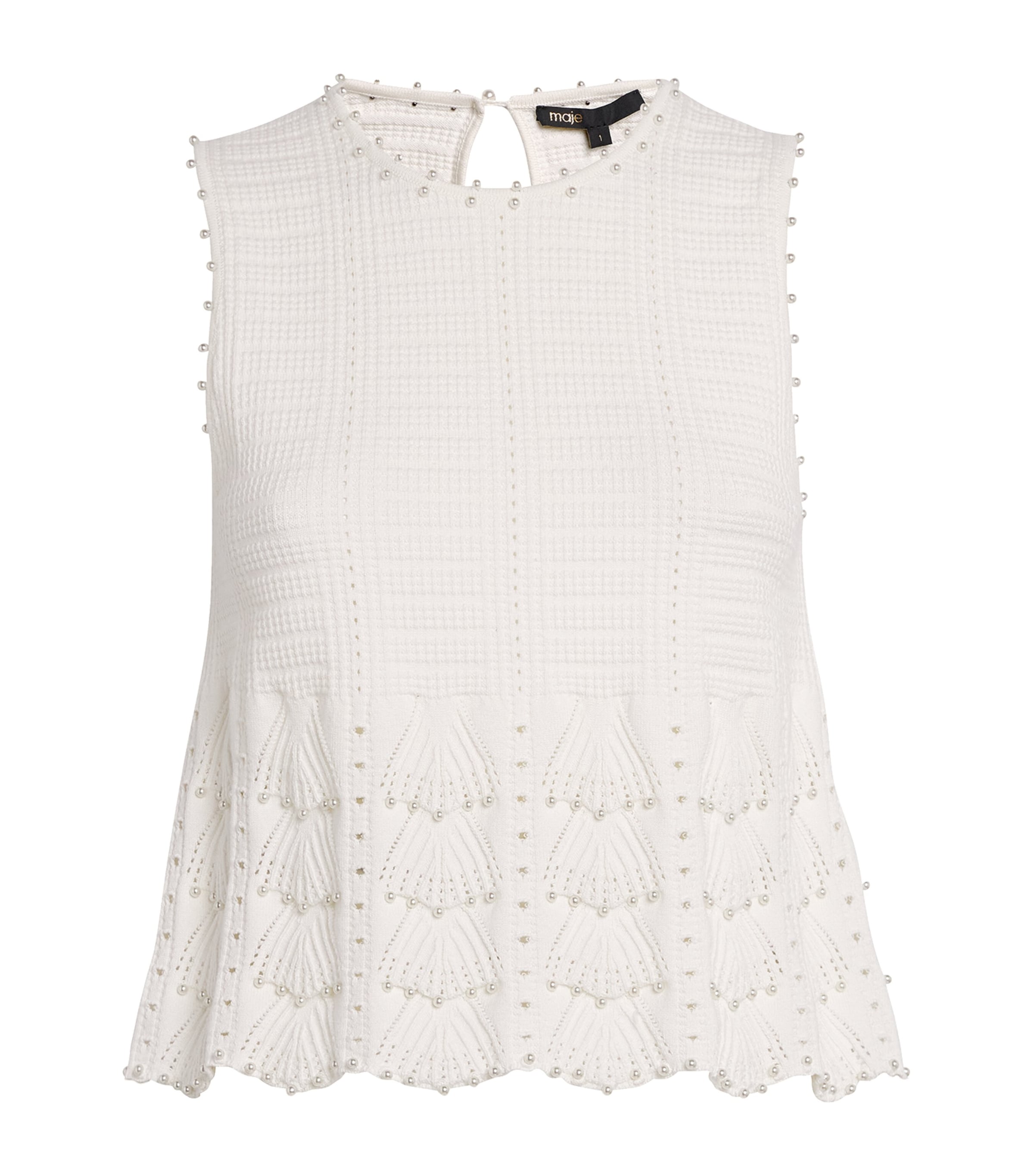 Maje Pointelle Beaded Sleeveless Top In White
