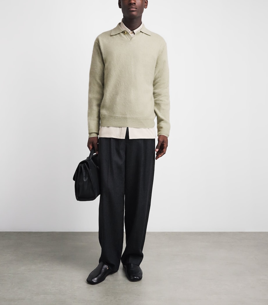 Le 17 Septembre Mens Wool-Cashmere Brushed Polo Sweater Sage Green Image 2