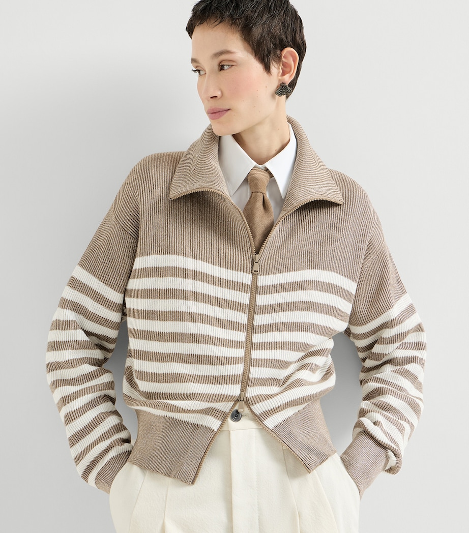 Brunello Cucinelli Womens Rib-Knit Stripe Cardigan Image 2