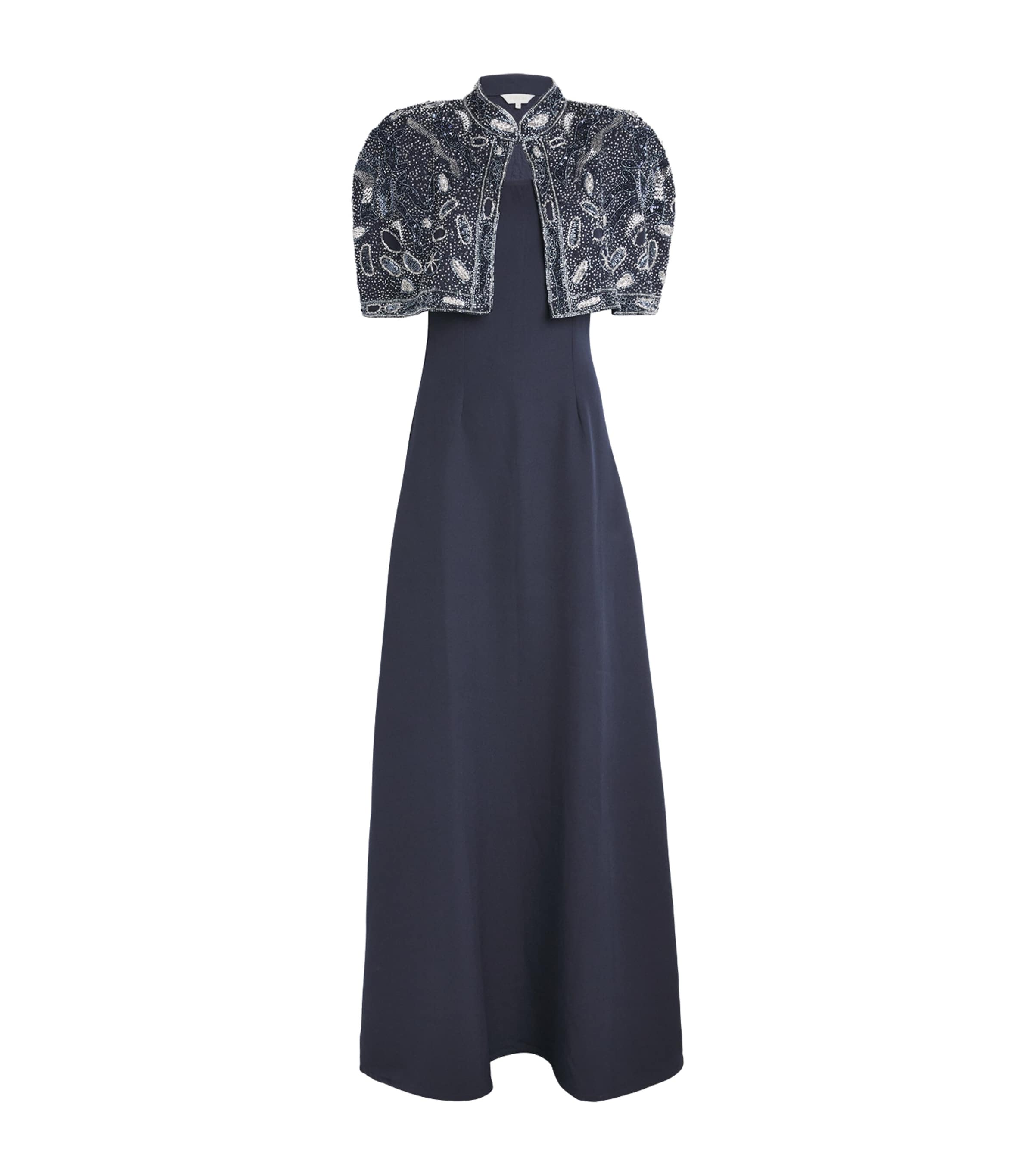 Raishma Womens Embellished Giselle Cape Gown Navy Image 1