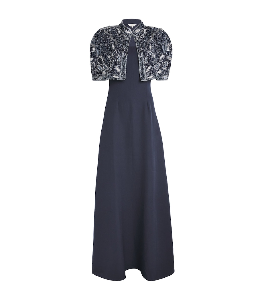 Raishma Womens Embellished Giselle Cape Gown Navy Image 1