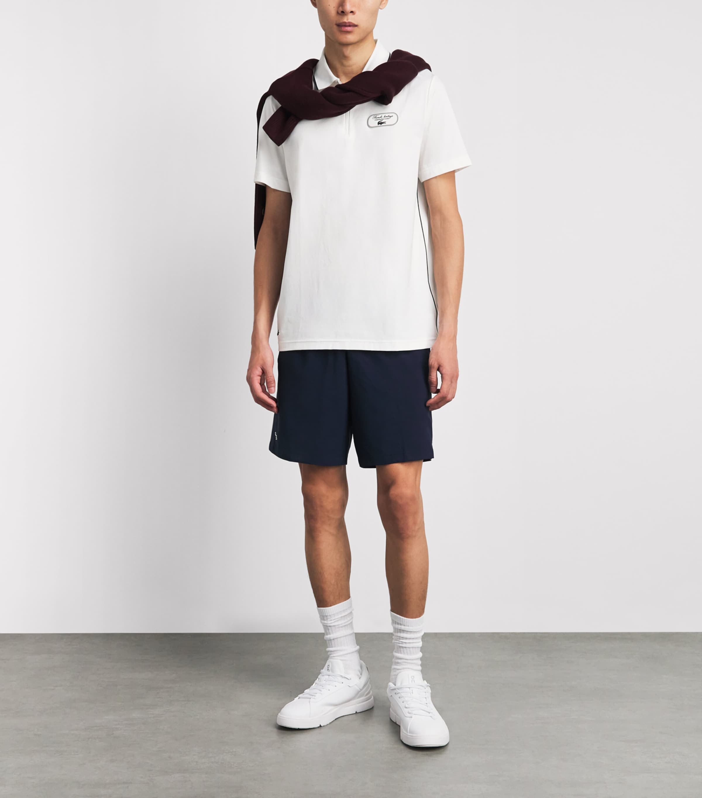 Lacoste Mens Tennis Heritage Ultra-Dry Zip-Up Polo Shirt Flour/navy Blue Image 2