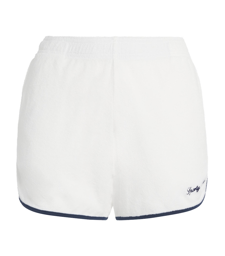 Sporty & Rich Womens Terry Cotton Signature Logo Shorts White/dark Navy Image 1