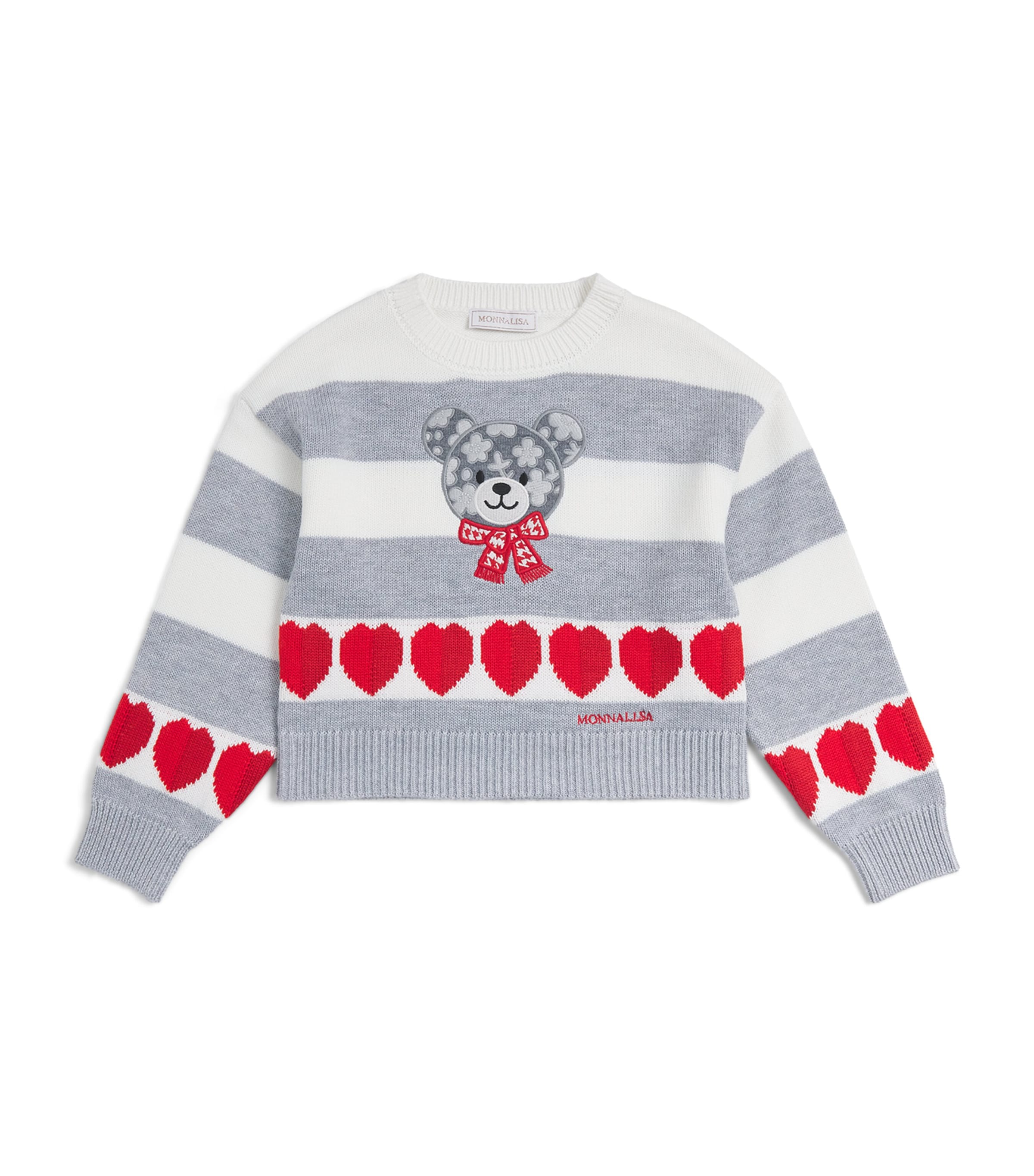 Monnalisa Stripe Teddy Bear Sweater (2-12 Years) Panna+grigio Image 1