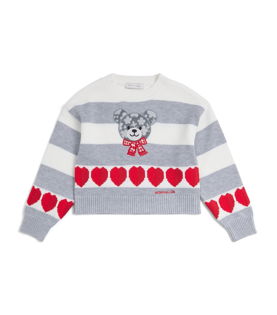 Monnalisa Stripe Teddy Bear Sweater (2-12 Years) Panna+grigio Image 1
