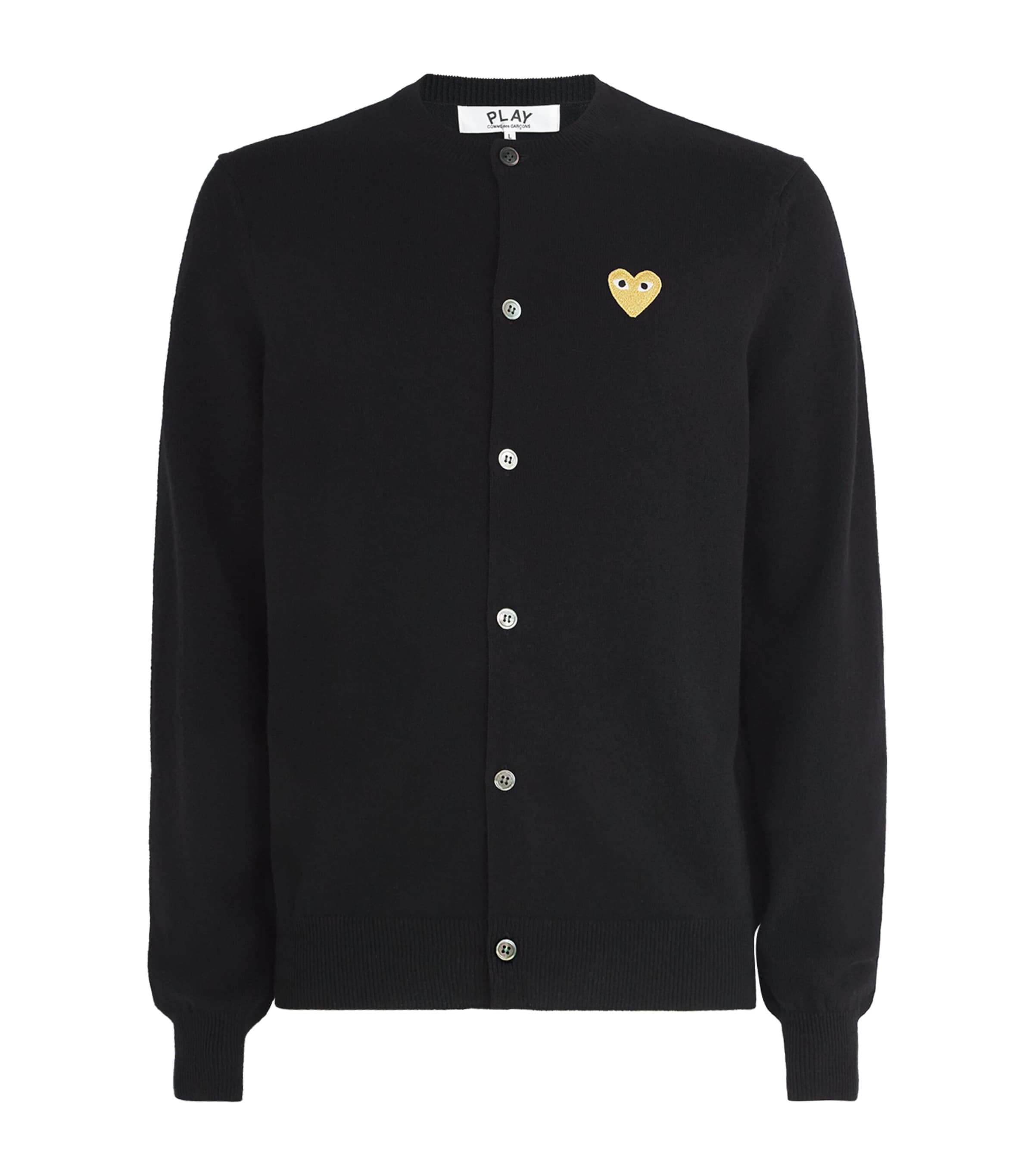 Comme Des Garçons Play Ribbed Wool Cardigan Cuffs Edges Hem In Black