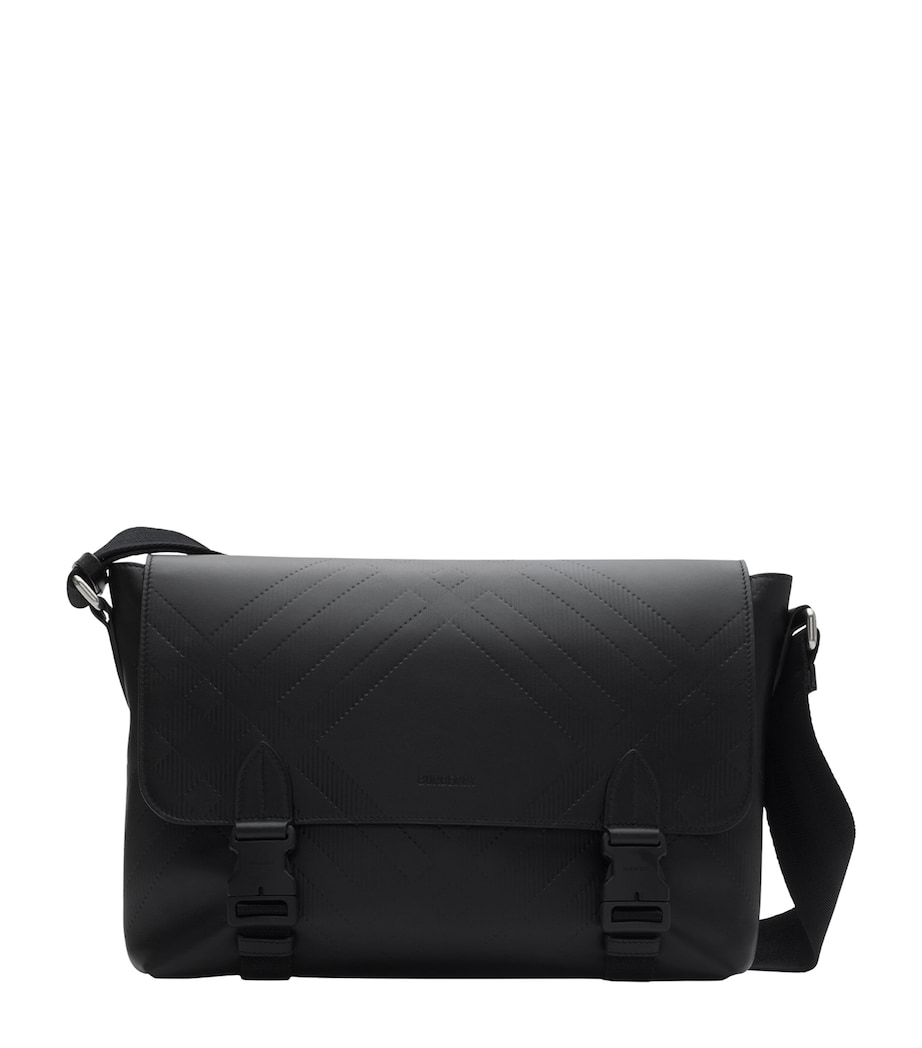 Leather Embossed Messenger Bag BLACK Image 1