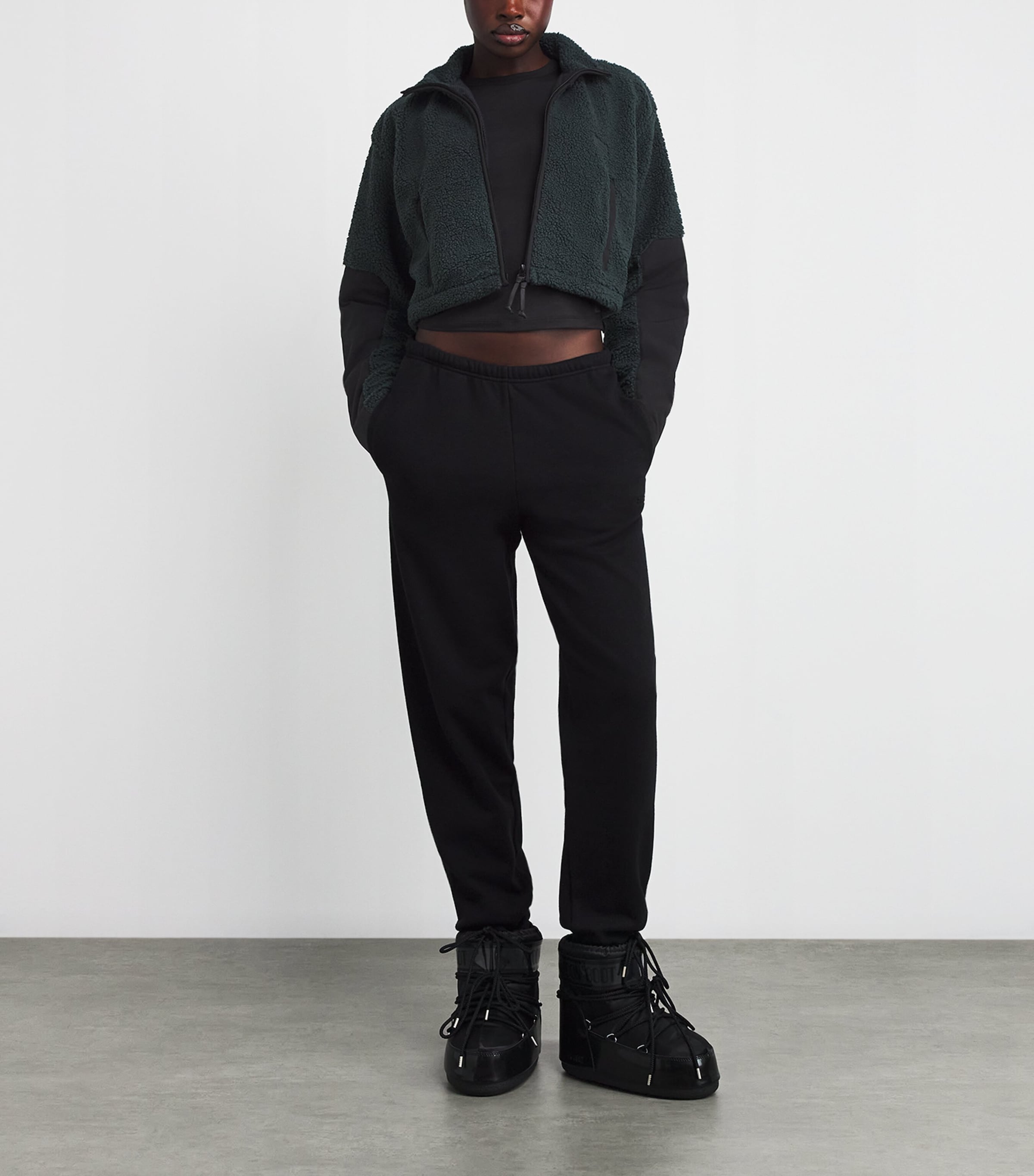 Teddy Cropped Zip-Up Jacket DARK TEAL Image 2