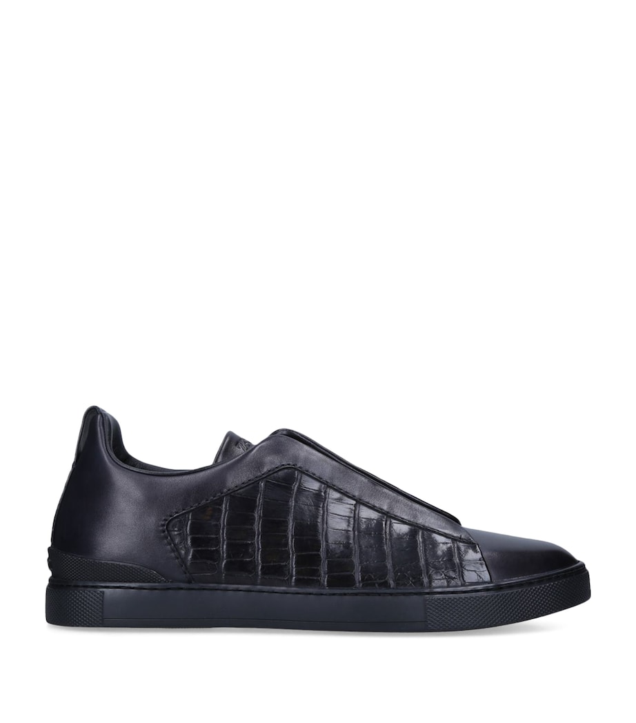 Zegna Crocodile Leather Triple Stitch Sneakers Black Image 3