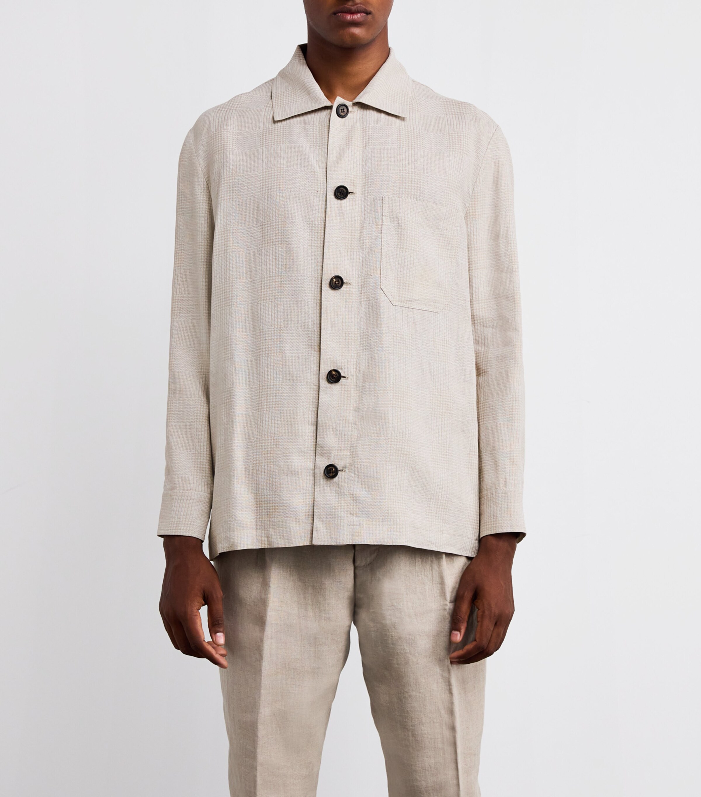 Eleventy Mens x Harrods Linen Overshirt Sabbia Image 3