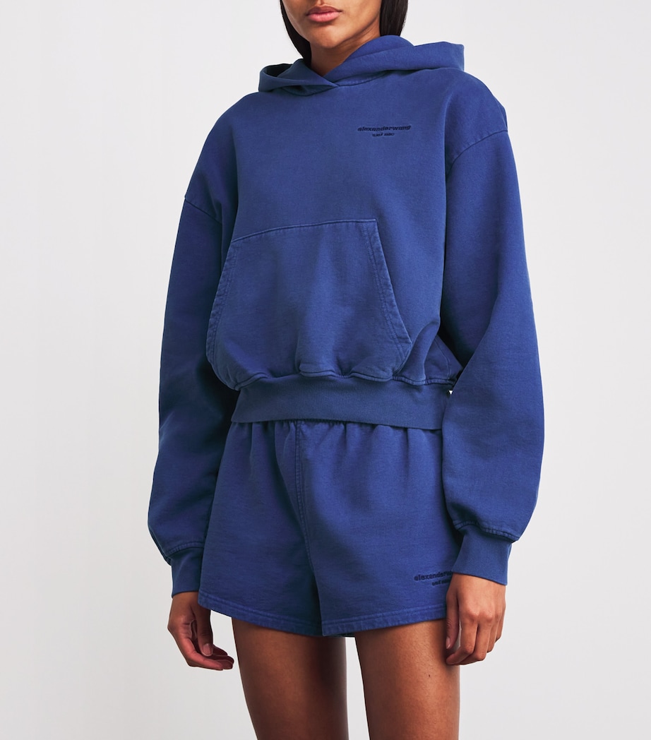 Cotton Logo Cropped Hoodie 495A WASHEDSCUBABLUE Image 3