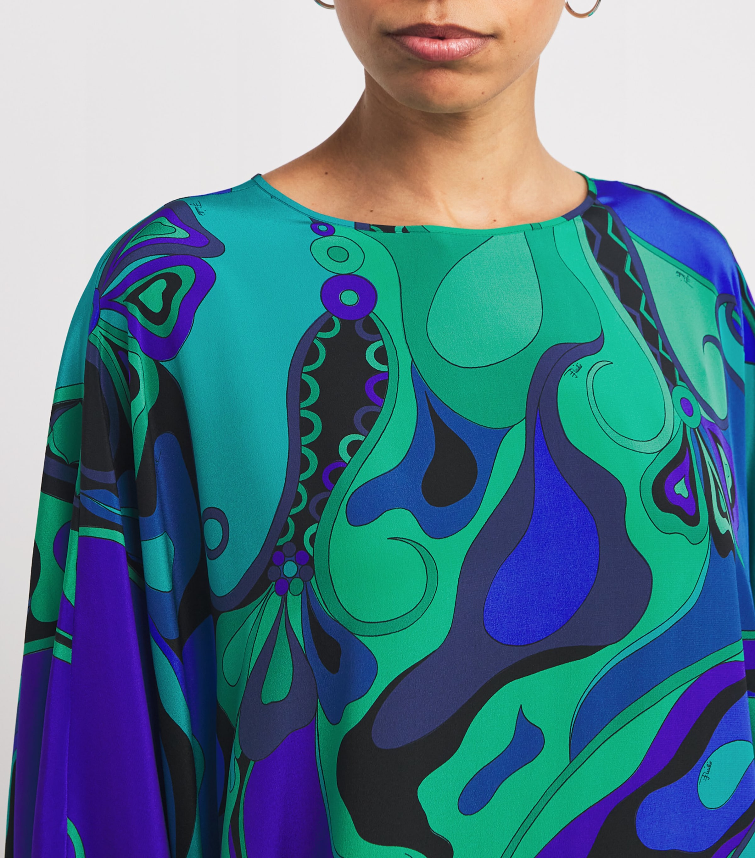 Silk Orchidee Print Kaftan 026 SMERALDO Image 6