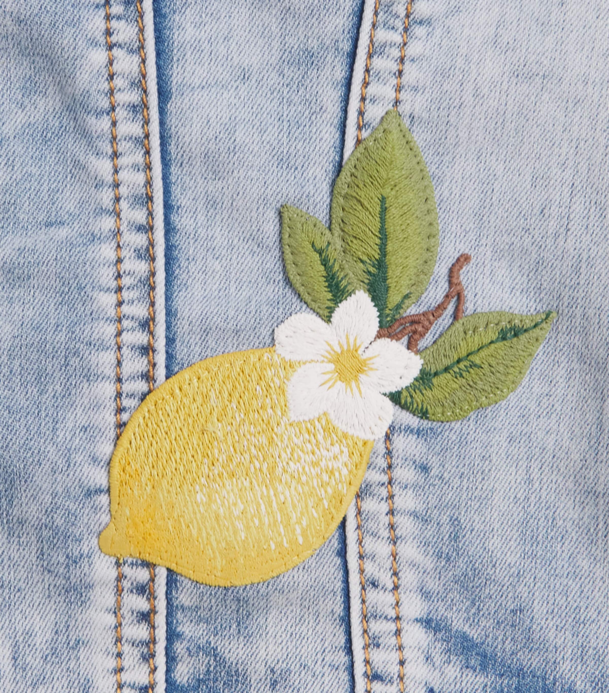 Monnalisa Lemon-Embroidered Sleeveless Denim Jacket (2-12 Years) Stone Bleach Image 3
