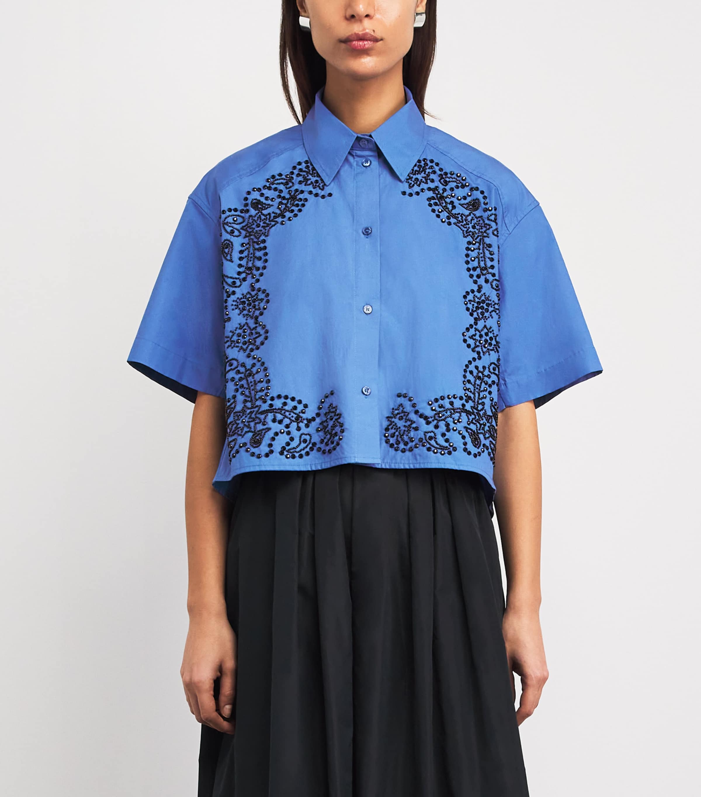 Sandro Paris Womens Cotton Embellished Shirt Blue Image 4