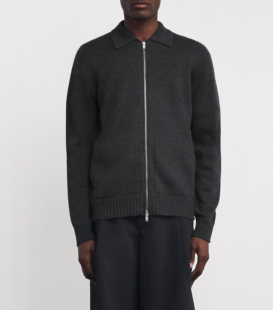John Smedley Mens Merino Wool Zip-Up Cardigan Charcoal Image 3