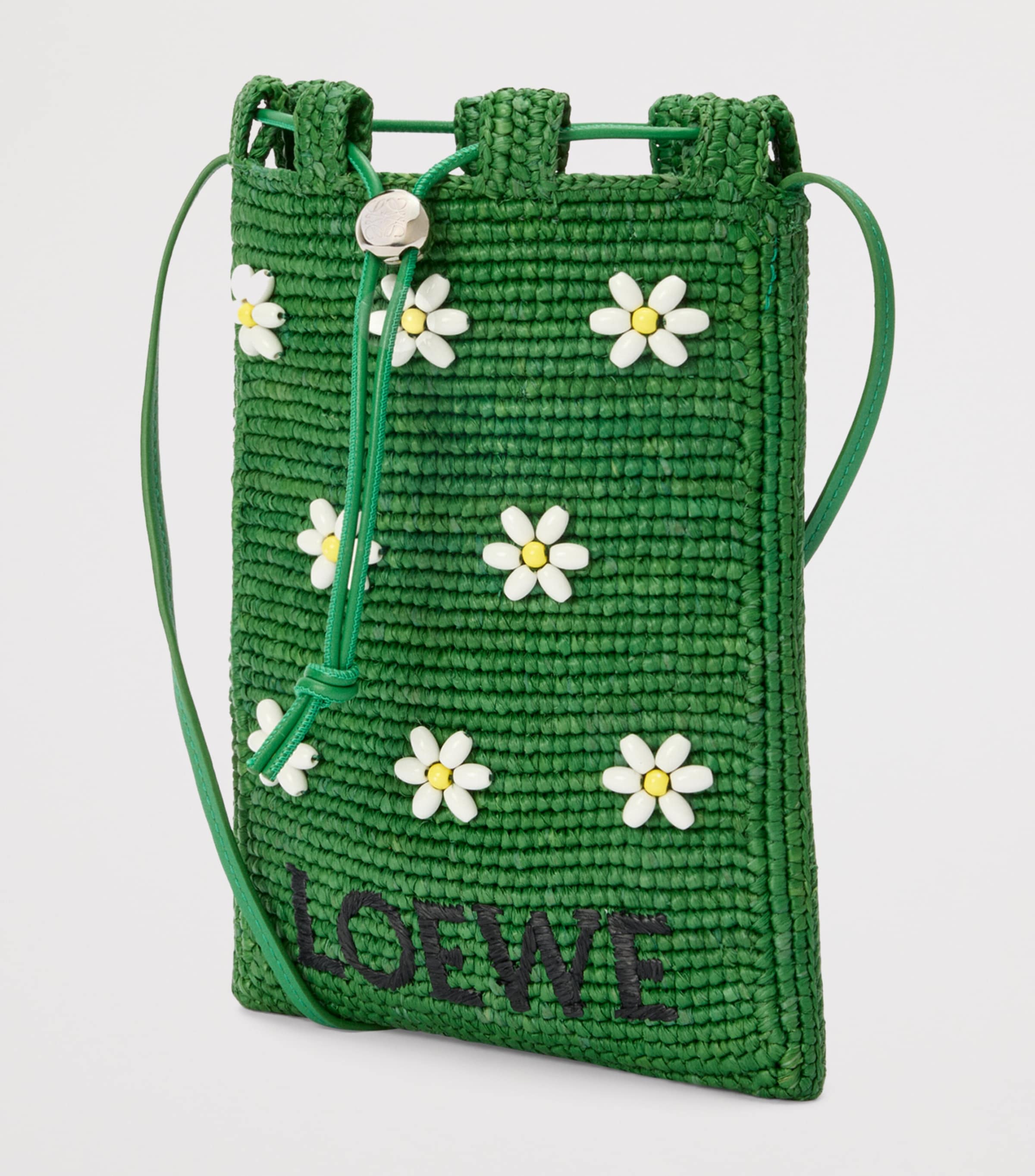 LOEWE x Paula's Ibiza  Raffia Floral-Detail Drawstring Pocket Bag Tropical Green/white Image 2