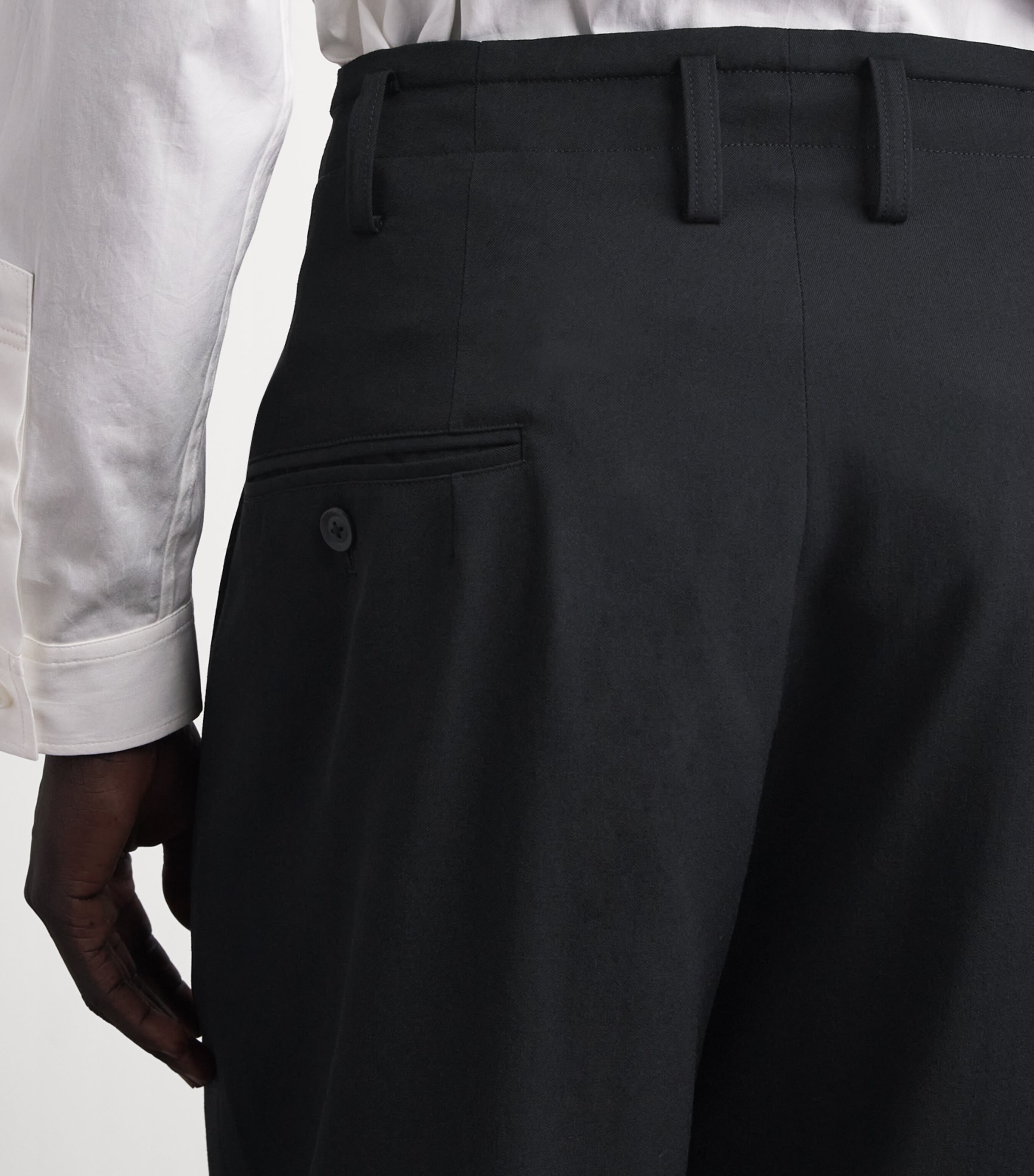 Yohji Yamamoto Mens Wool Pleated Slim Trousers Black Image 3