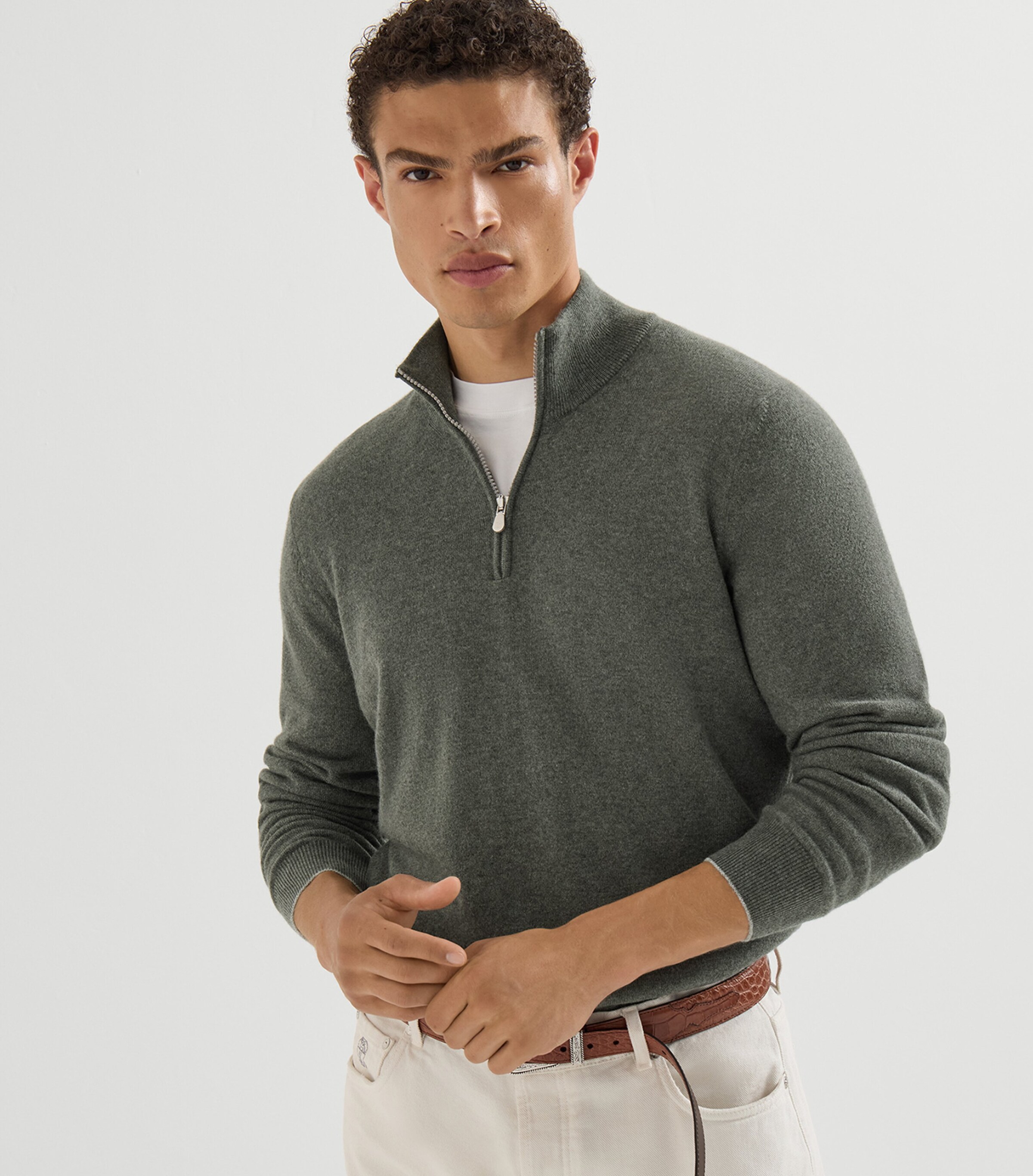 Brunello Cucinelli Mens Cashmere Half-Zip Sweater Image 4