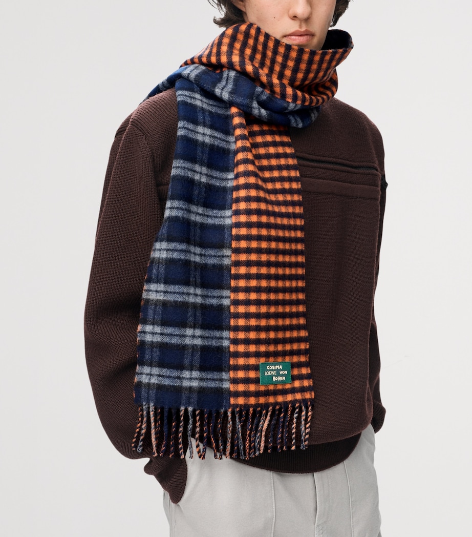 LOEWE x Cosima Von Bonin Wool-Cashmere Check Scarf Navy Blue/orange Image 2