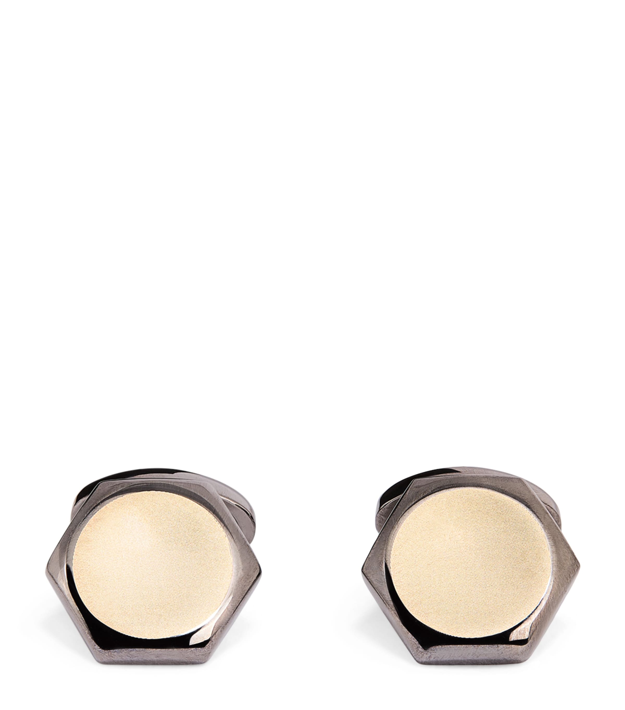Babette Black Rhodium-plated Hexagon Cufflinks In Black