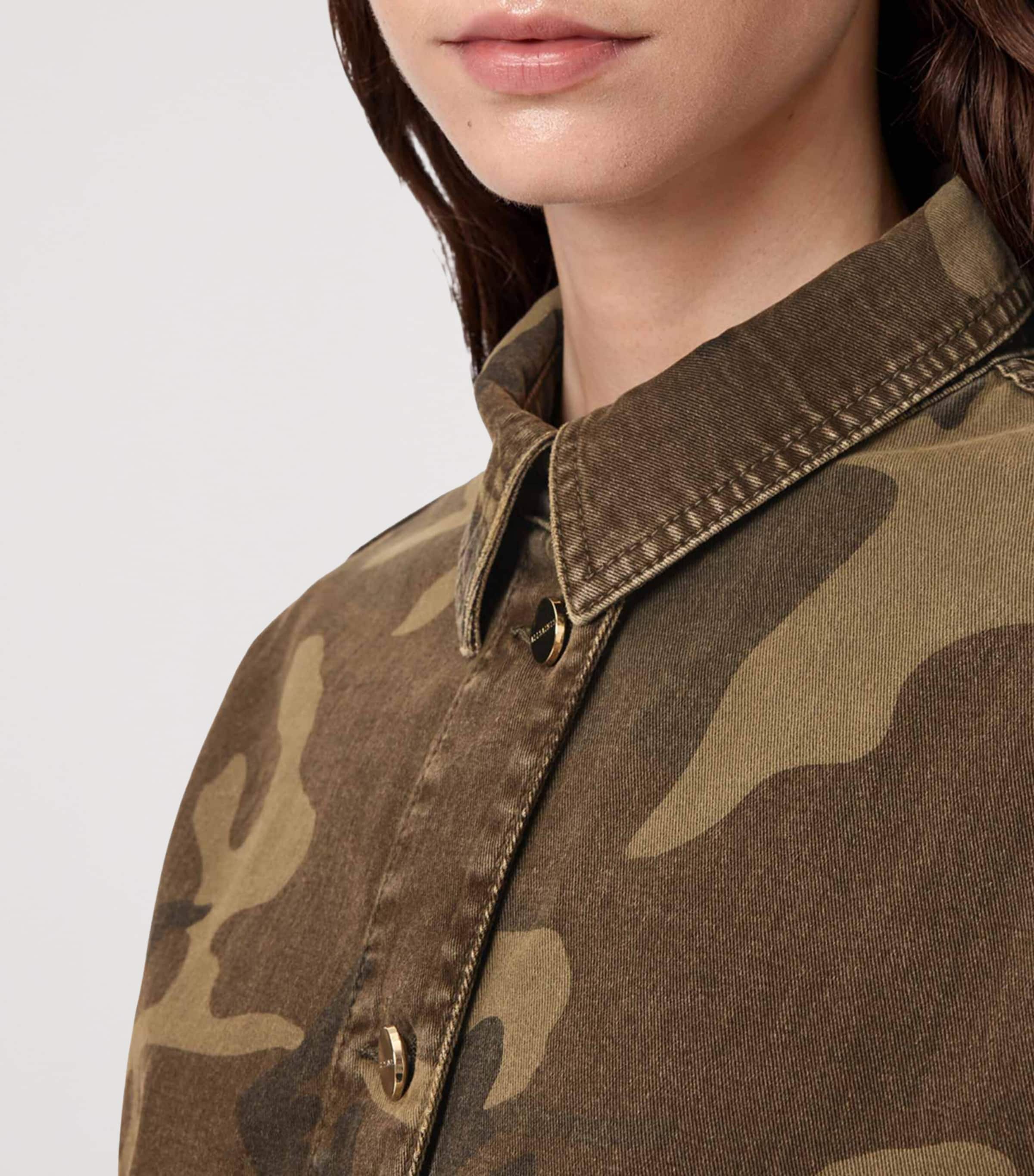 AllSaints Womens Cotton Camouflage Hettie Shacket Camo Green Image 7