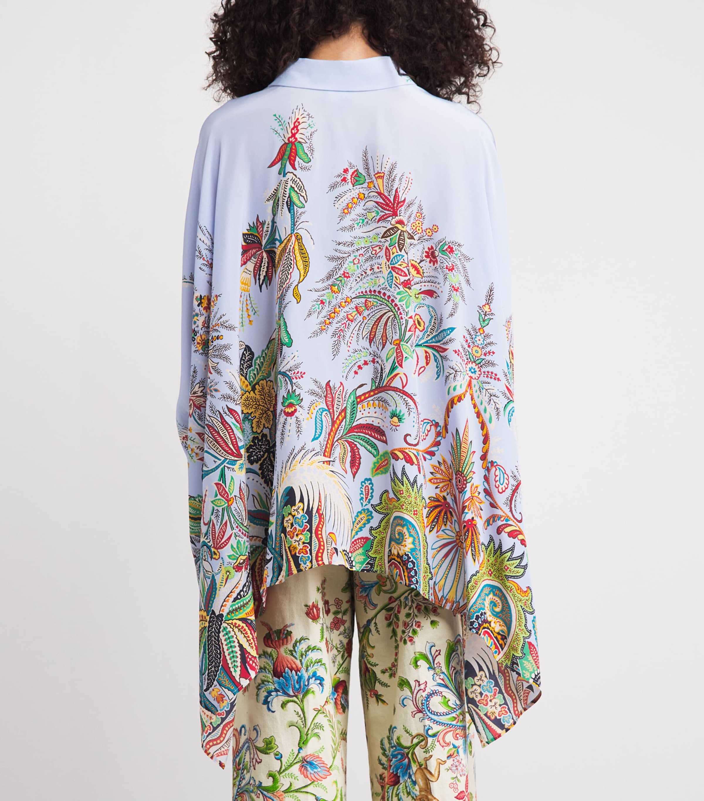 Etro Womens Silk Floral Asymmetric Shirt Prnt/pl Blu Bs Image 5