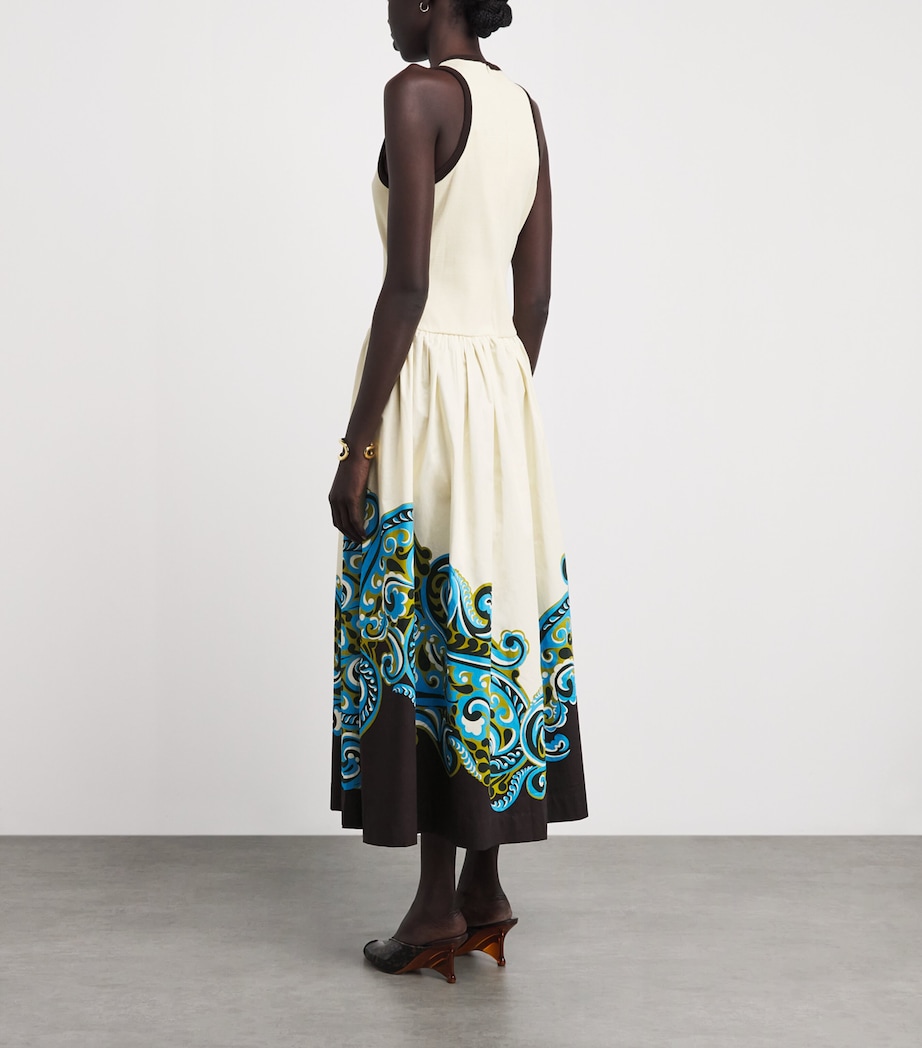 ALEMAIS Womens Organic Cotton Printed Natalia Midi Dress Cream Image 4