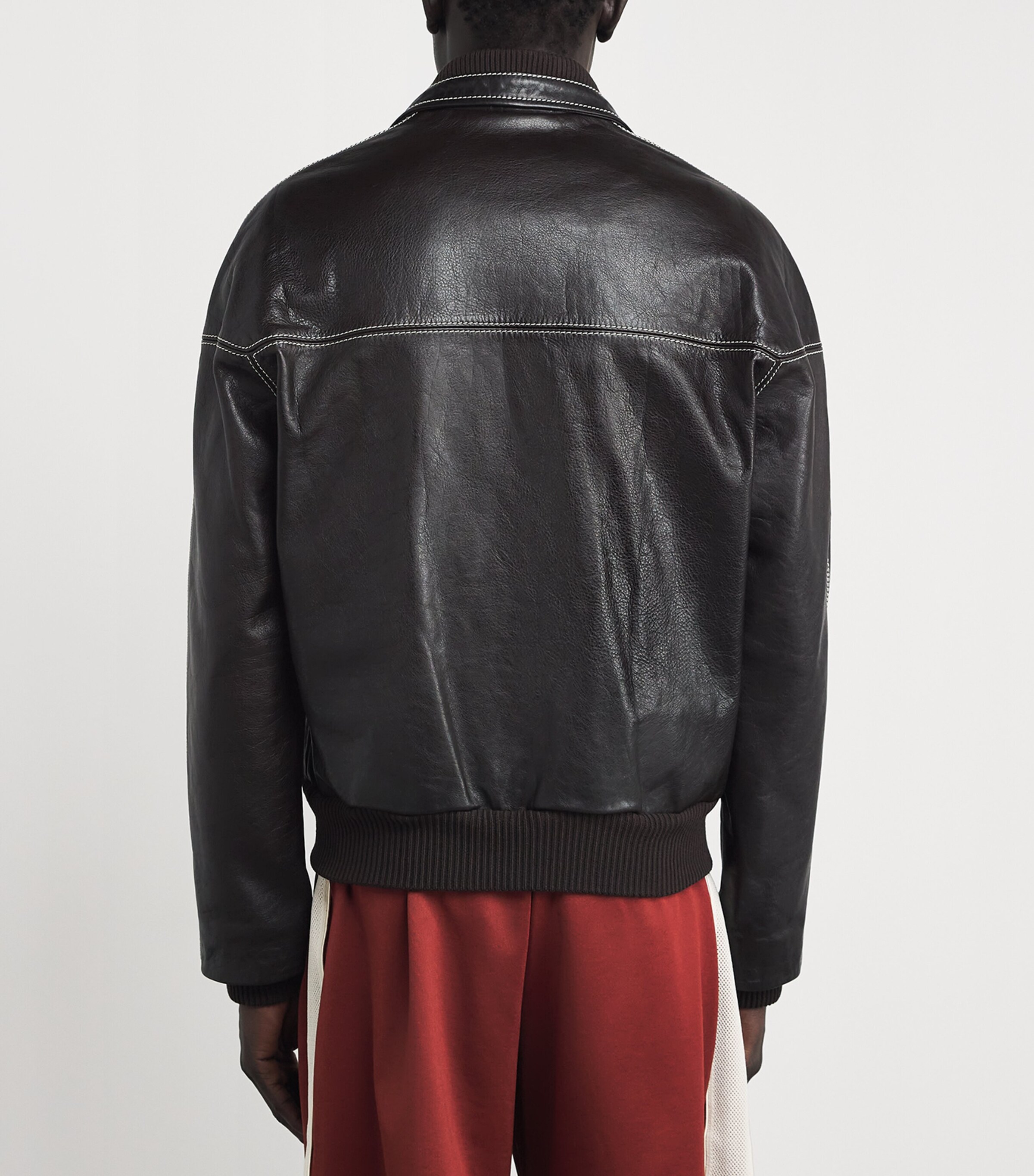 Wales Bonner Mens Topstitched Leather Jacket Dark Brown Image 5