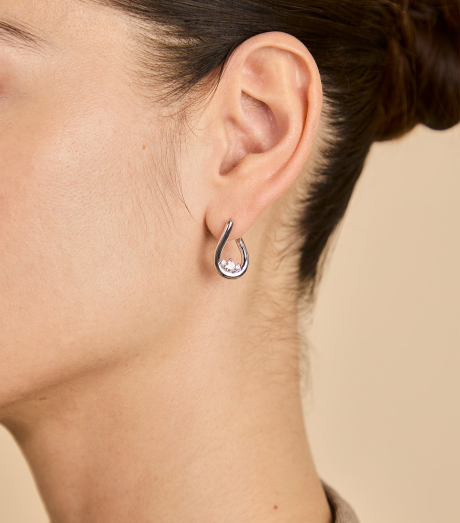 Rhodium-Plated Heart Cluster Hoop Earrings SILVER Image 2