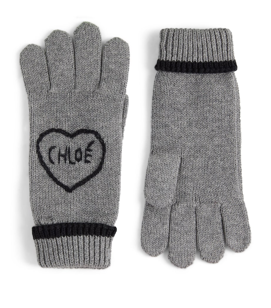 Chloé Kids Wool-Cotton Logo Gloves Heather Grey Image 1