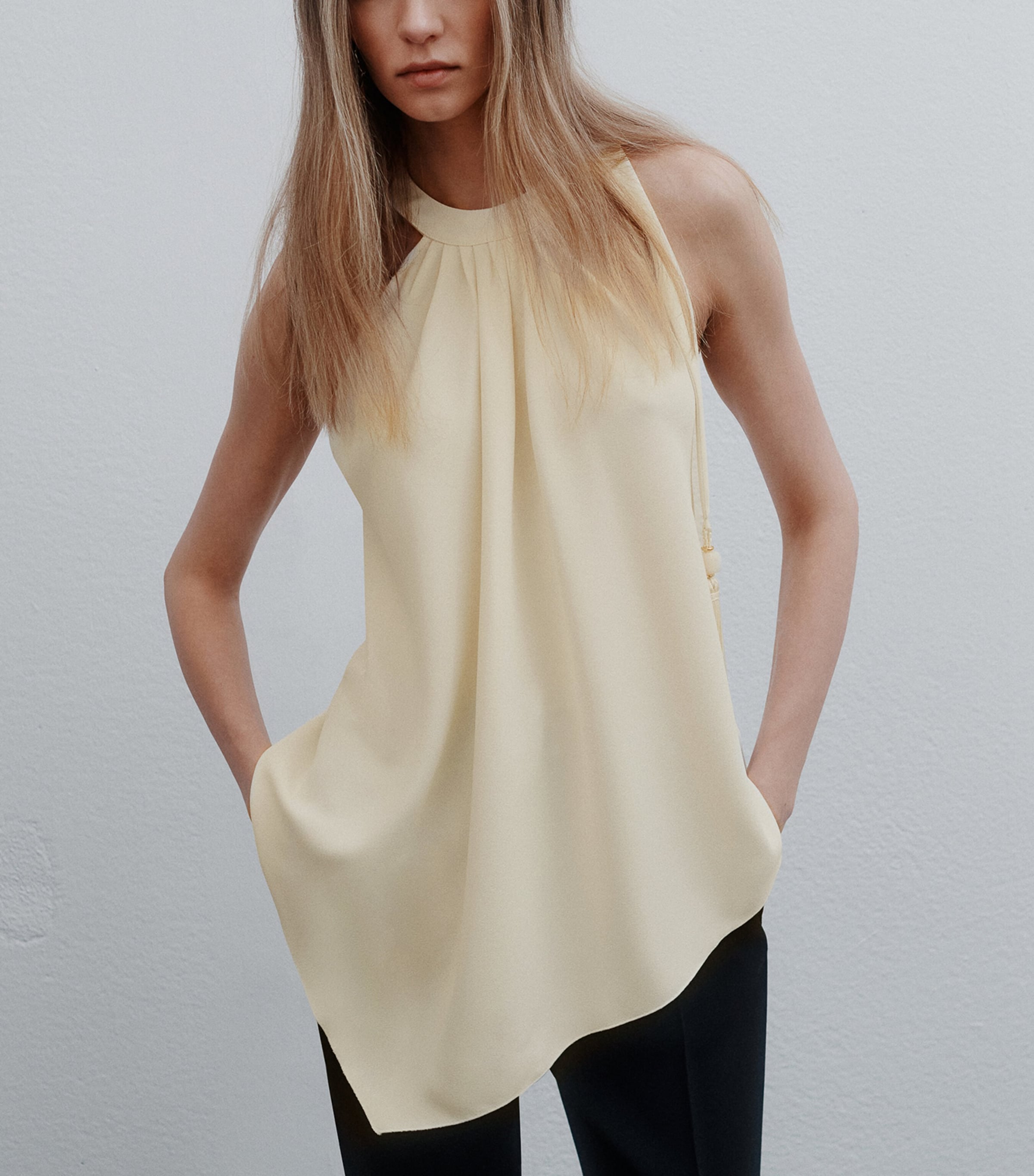 Marella Womens Satin Asymmetrical Top Wool White Image 4