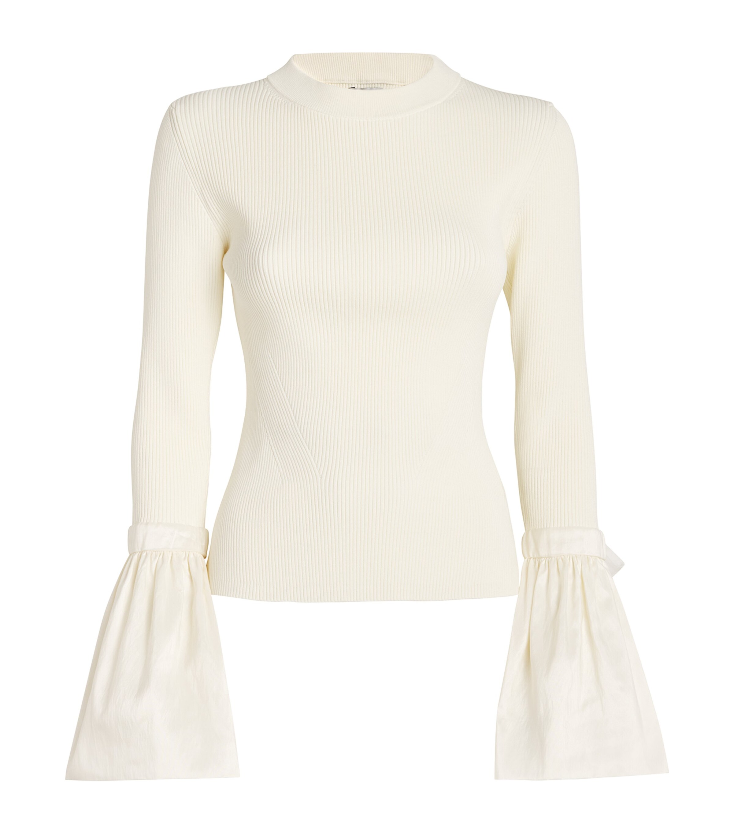 Simkhai Agata Taffeta-trimmed Ribbed-knit Top In Ivory