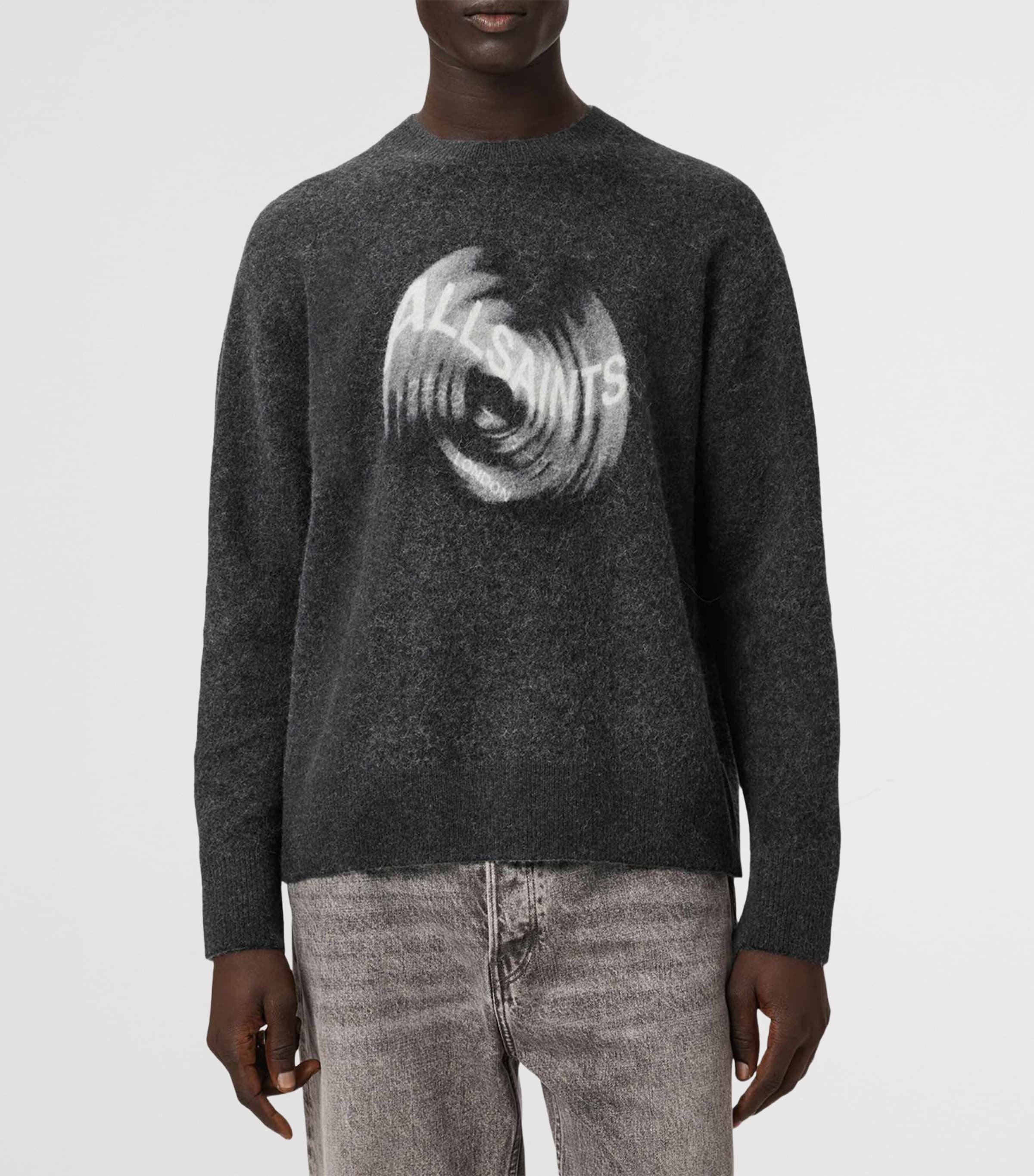 AllSaints Mens Alpaca Wool-Blend Spinnin Sweater Washed Black Image 3