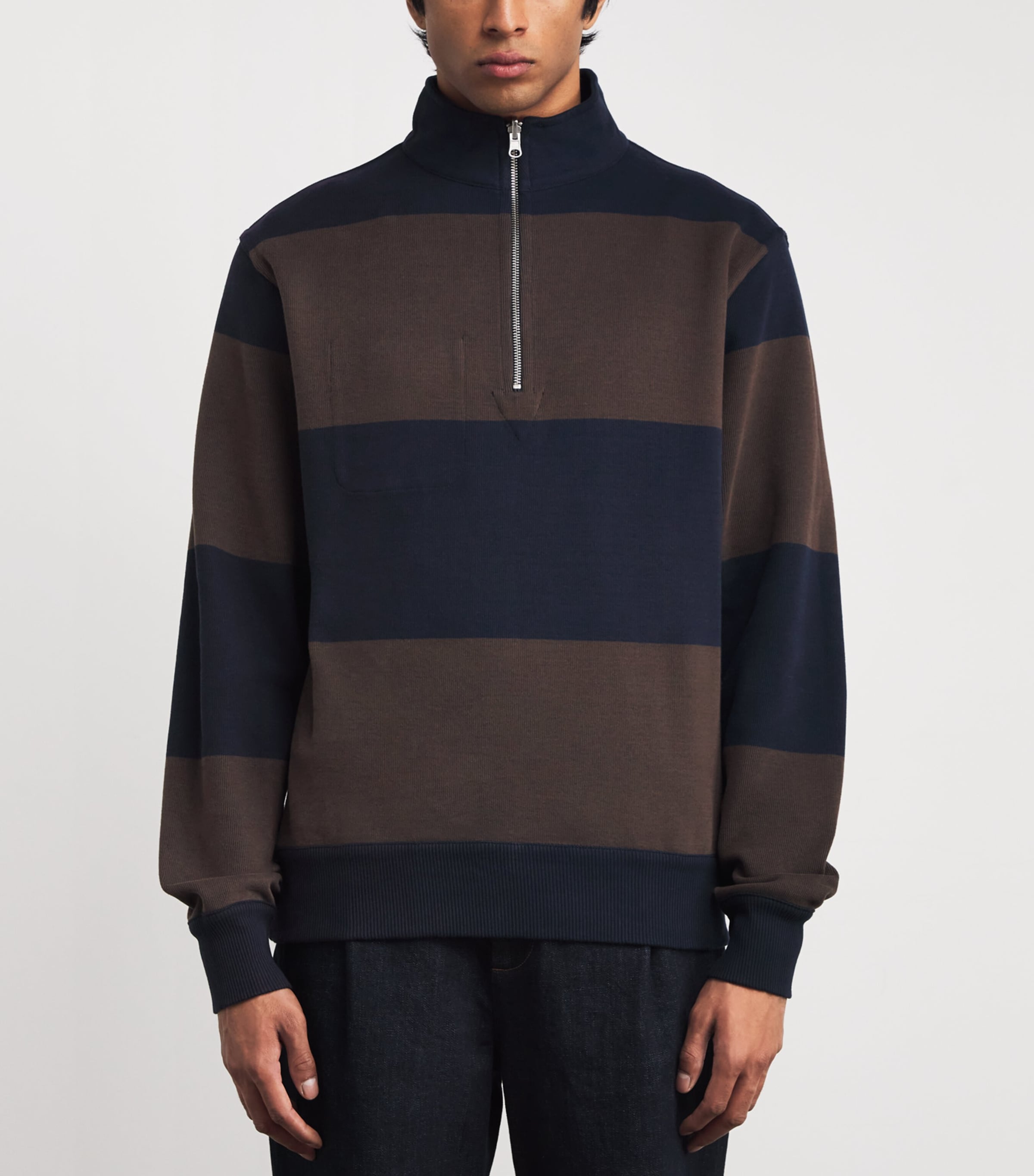 Reversible Stripe Quarter-Zip Sweatshirt NAVY/BROWN Image 6