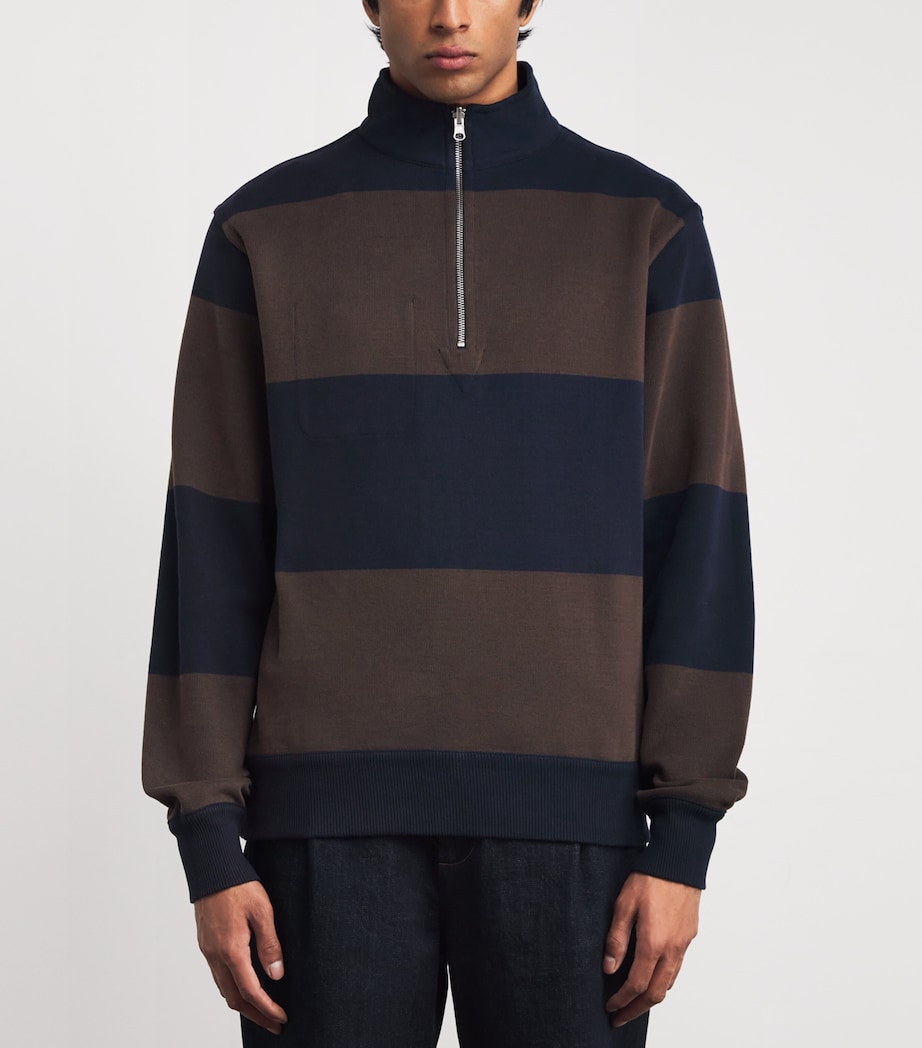 Reversible Stripe Quarter-Zip Sweatshirt NAVY/BROWN Image 6