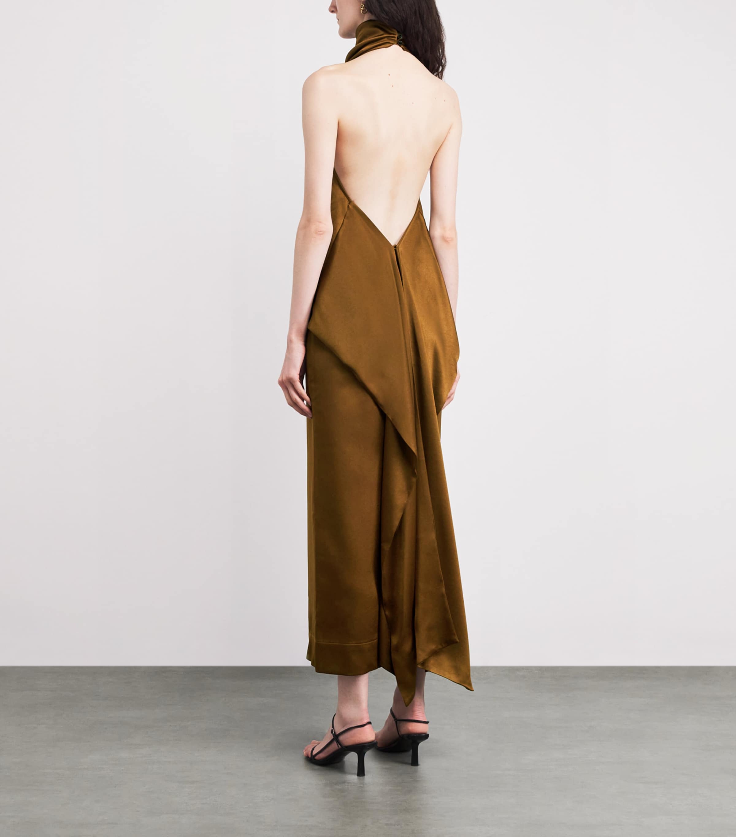 ESSE Studios Womens Satin Halterneck Cartia Top Olive Brass Image 4